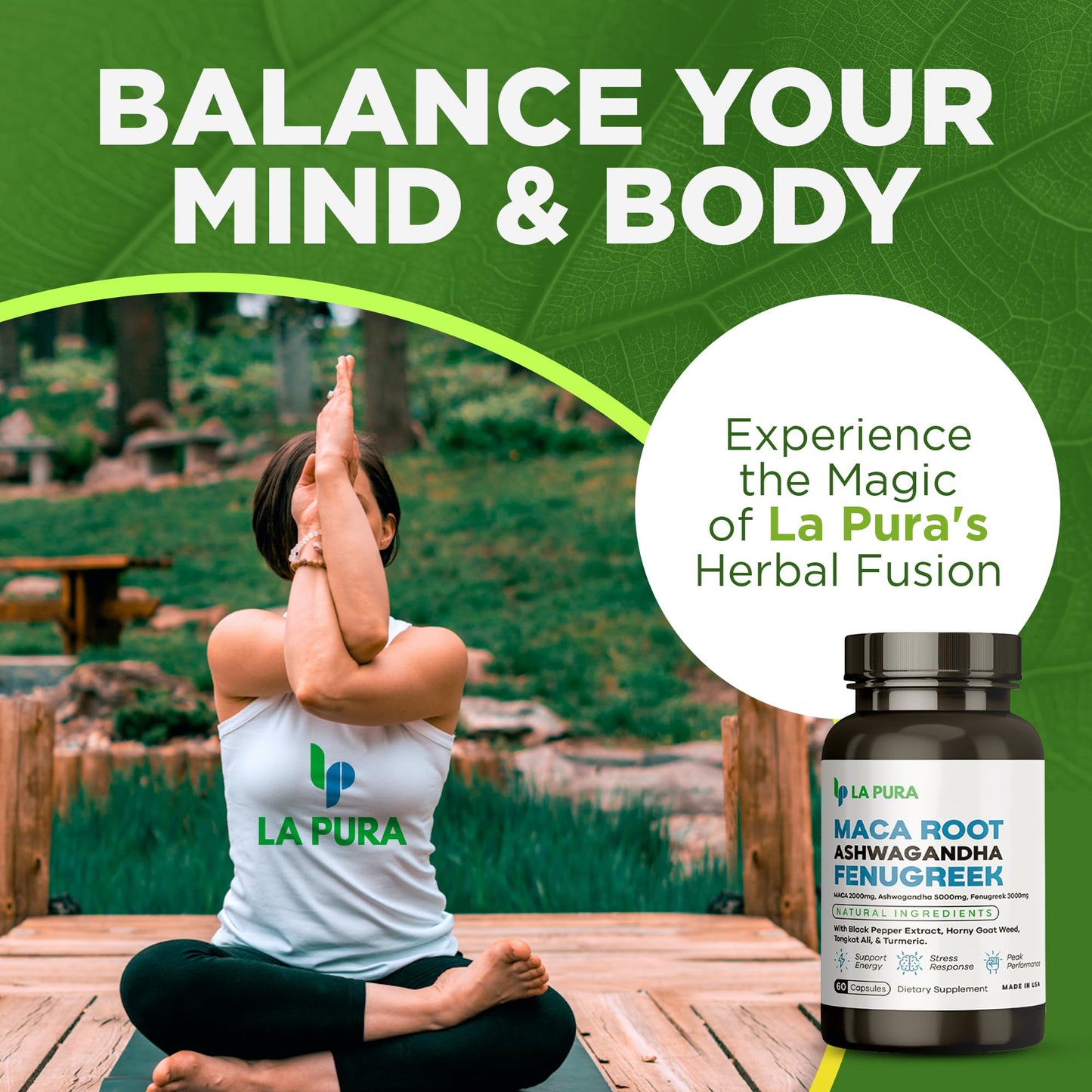 LaPura Ashwagandha 5000mg Maca Root 2000mg Fenugreek 3000mg Supplement LaPuraUS supplements