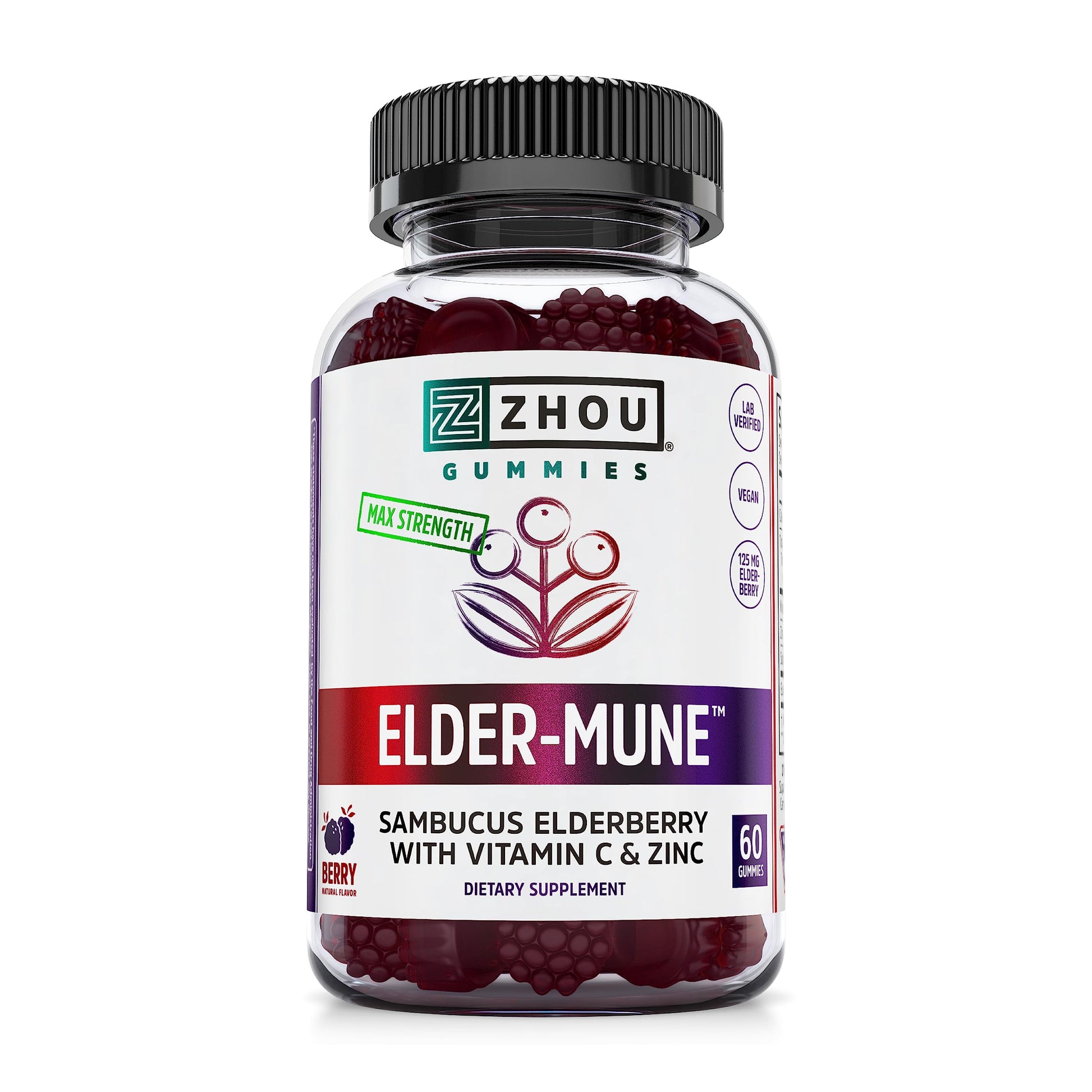 Zhou Nutrition Elder-Mune Sambucus Elderberry Gummies with Zinc and Vitamin C & vH Zhou NutritionUS supplements