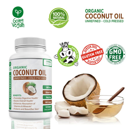Organic Coconut Oil Capsules 2000mg - 100% Extra Virgin, Cold Pressed for Healthy Skin Going VeganUS supplements
