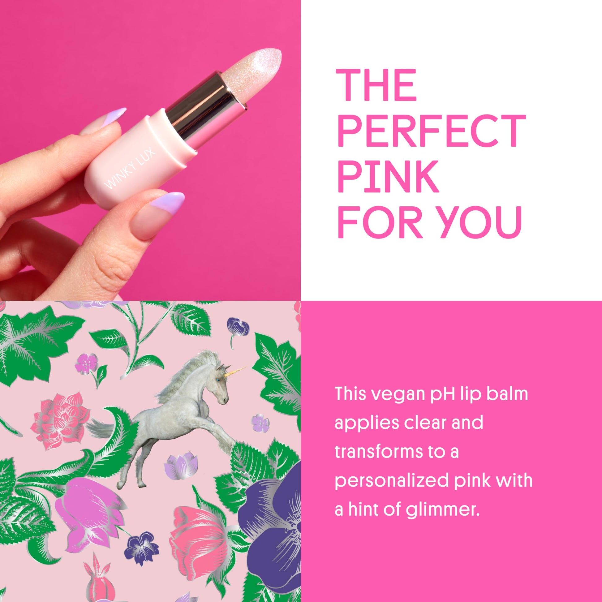 Winky Lux Unicorn Glimmer Balm -Hydrating ph Lip Balm, Natural Pink Tint with pH Color Changing, Moisturize & Soften Lips While Leaving Sheer Pink Tint, with Vanilla Scent Winky LuxAu supplements