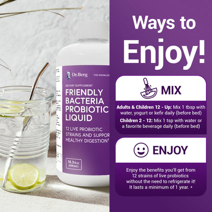 Dr. Berg's Friendly Probiotic Liquid Supplement Drink Mix w/ 12 Live Probiotics Strains Dr. Berg NutritionalsUS supplements