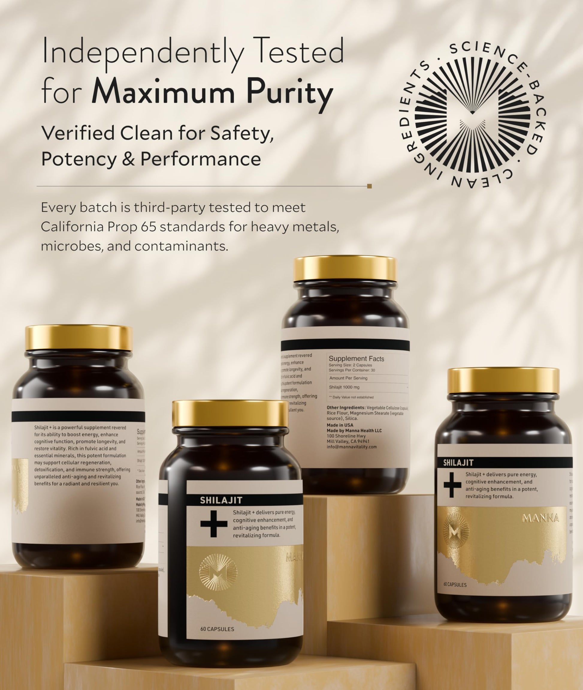 Manna Vitality Shilajit+ Capsules | 1000mg Purified Himalayan Shilajit Resin Supplement | Highest Bioavailability | Energy, Performance, Detox, Vitality, Mental Clarity & Cognitive Support | 60 Count M MannaAu supplements