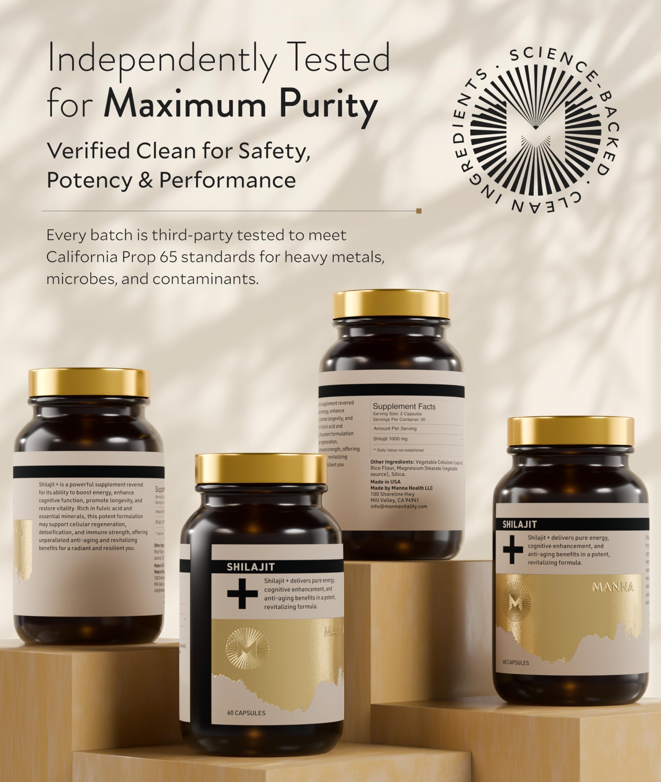 Manna Vitality Shilajit+ Capsules | 1000mg Purified Himalayan Shilajit Resin Supplement | Highest Bioavailability | Energy, Performance, Detox, Vitality, Mental Clarity & Cognitive Support | 60 Count M MannaAu supplements
