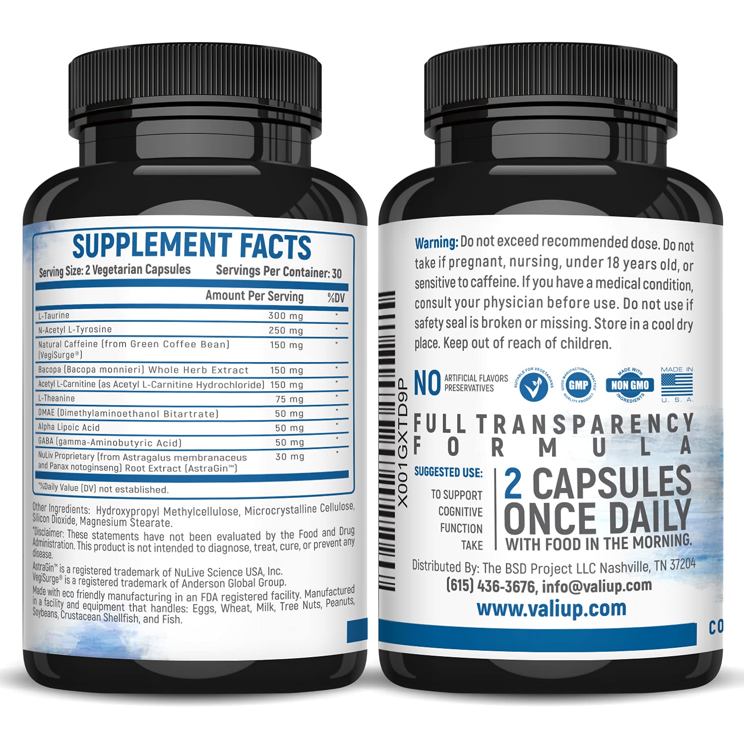 VALI Neuro Force Brain Booster Supplement for Focus, Memory, Clarity & Energy. Extra Strength Nootropic Cognitive Function Support for Mental Performance. with Natural Caffeine. 60 Veggie Capsules VALIAu supplements