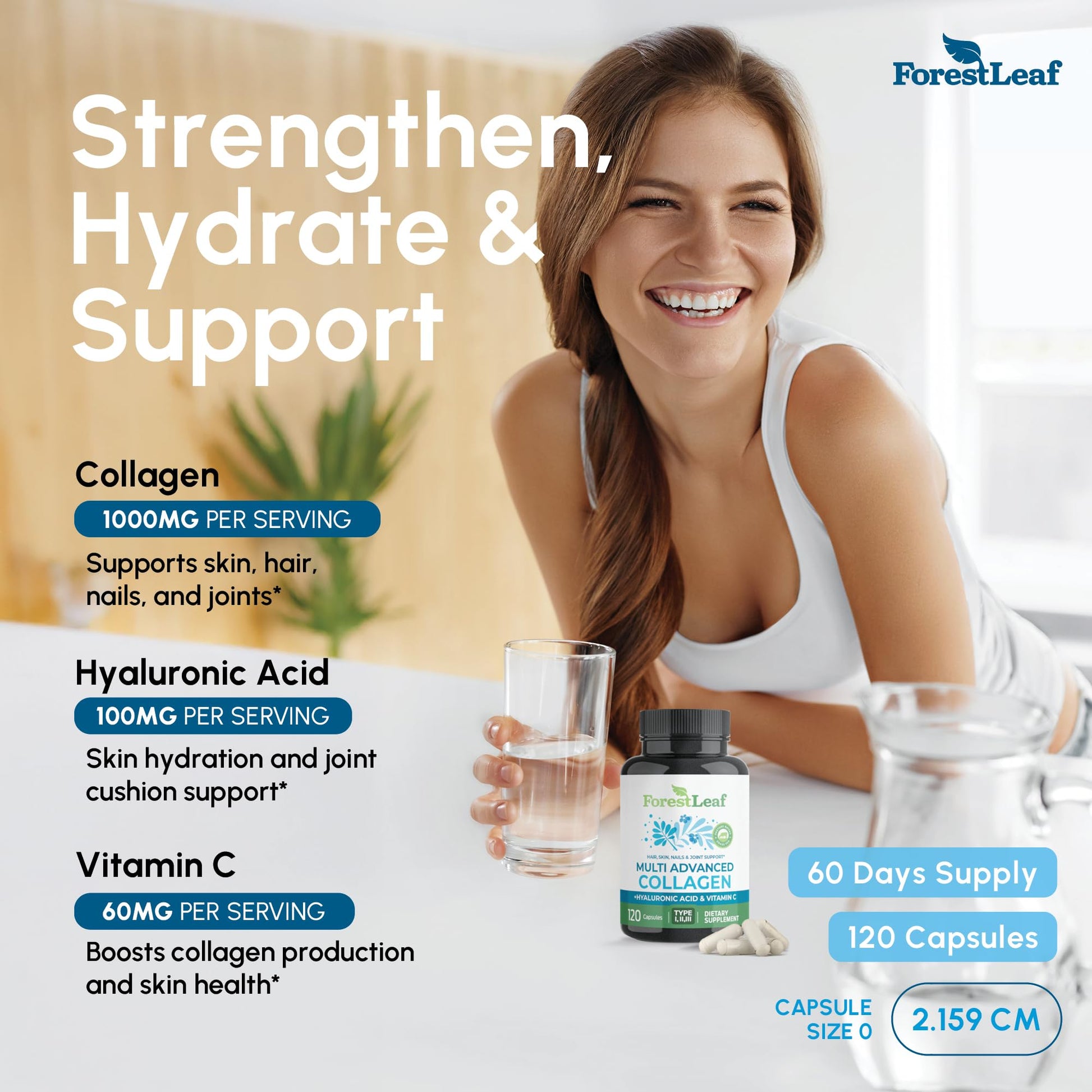 ForestLeaf Multi Collagen Pills with Hyaluronic Acid + Vitamin C | Hydrolyzed Collagen Supplements for Women or Men | Multi Collagen Capsules Peptides for Skin, Wrinkles, 120 Caps ForestLeafAu supplements