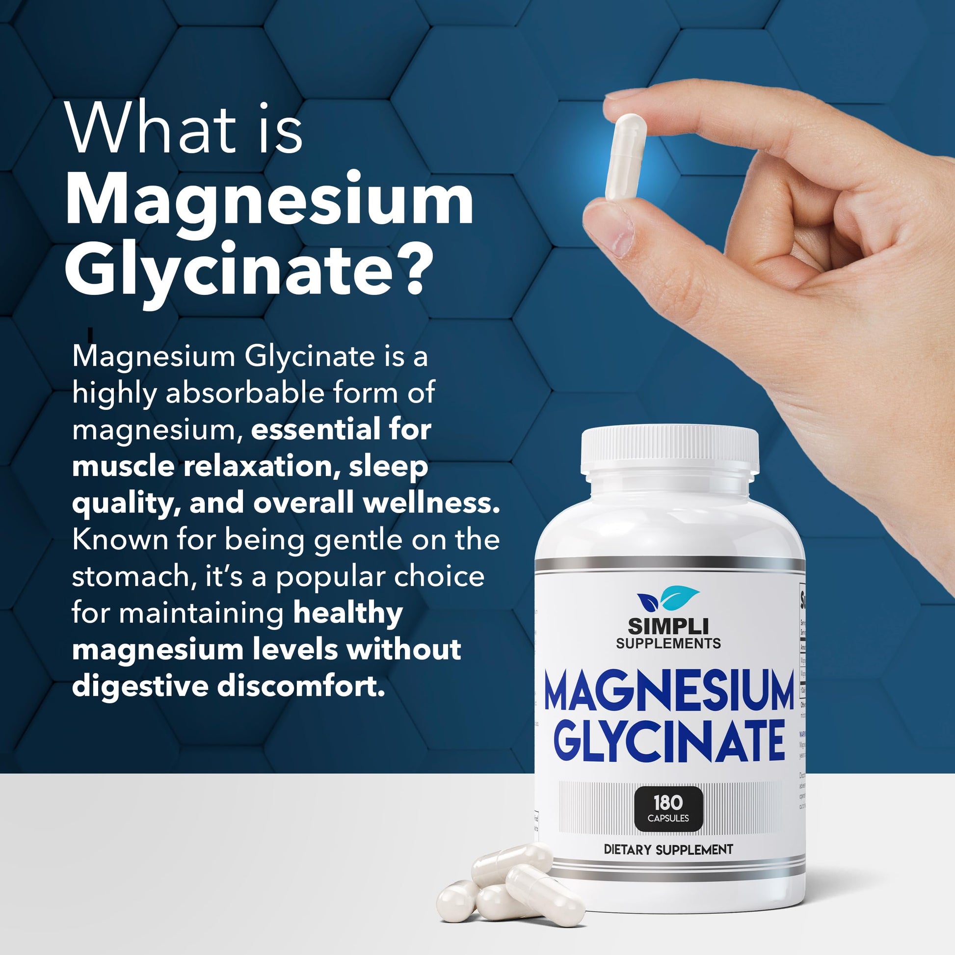 Magnesium Glycinate 400mg per Serving – High Absorption – Gentle on Stomach – Supports Sleep, Relaxation, Muscle, Bone & Immune Health – Non-GMO, Vegan, 180 Capsules Simpli SupplementsAu supplements