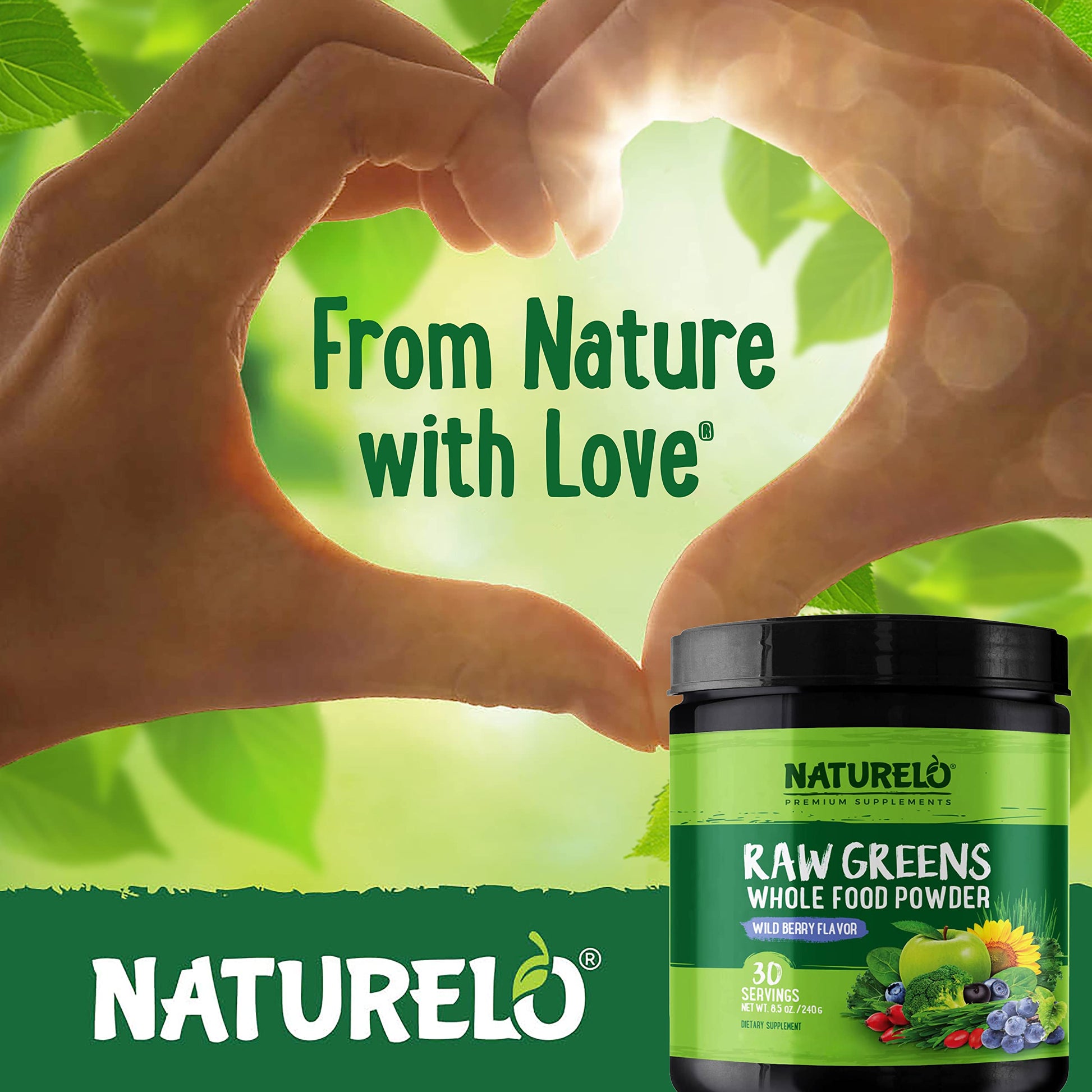 NATURELO Raw Greens Superfood Powder - Wild Berry Flavor - Boost Ener NATURELOAu supplements