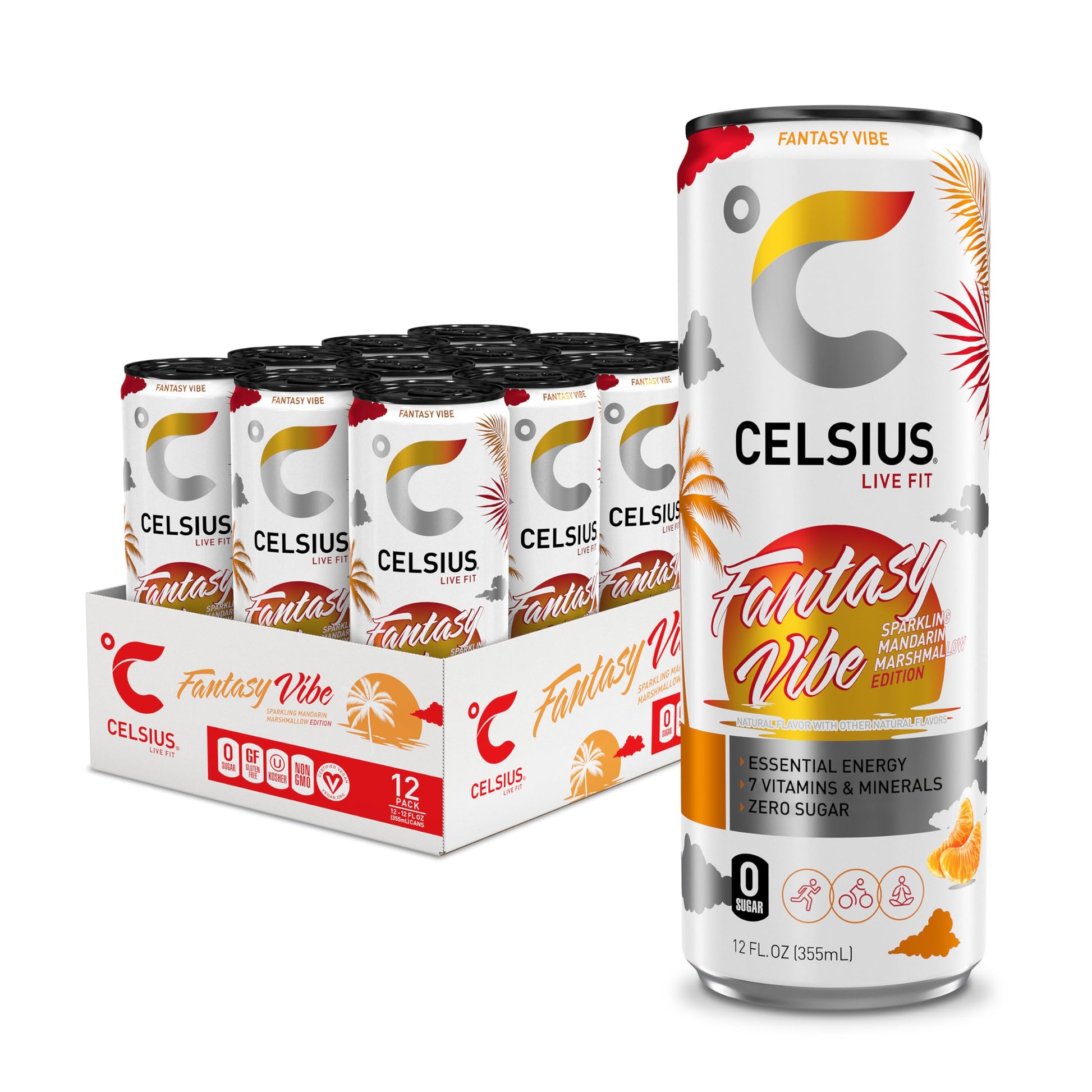 CELSIUS Sparkling Fantasy Vibe, Functional Essential Energy Drink, 12 Fl Oz (Pack of 12) CELSIUSUS supplements