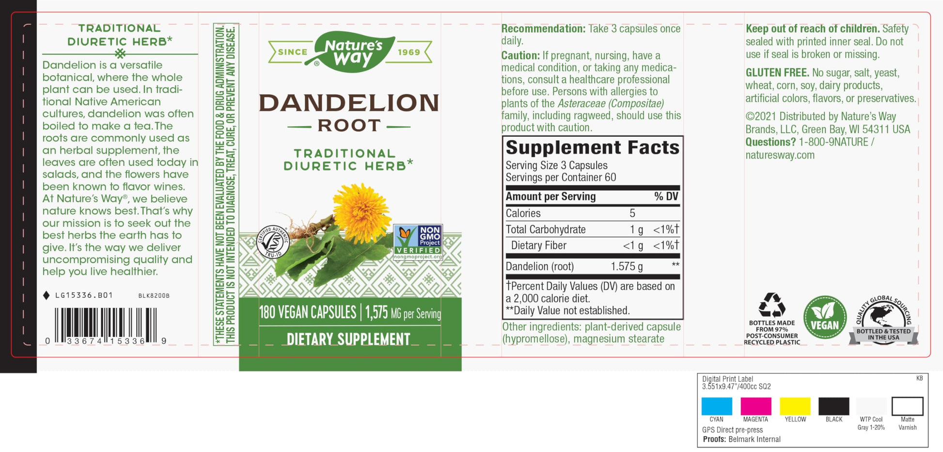 Nature's Way Dandelion Root Diuretic Herb* 525 mg per Capsule Non-GMO Nature's WayAu supplements