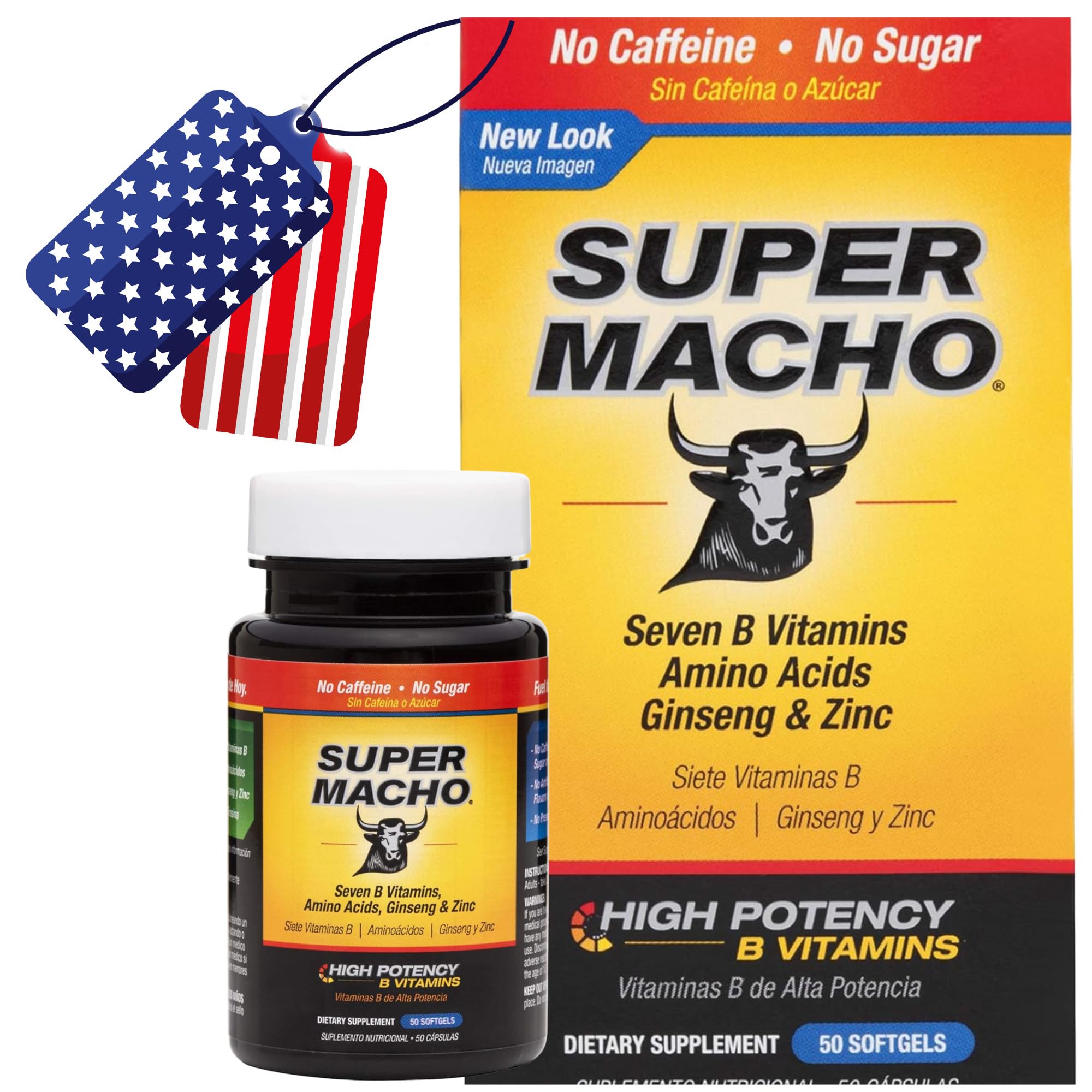Super Macho, High Potency B Vitamins and Amino Acids, Fuel for Today's Active Men, No Caffeine, No Sugar, Dietary Supplement, Made in USA,50 Softgels Super MachoAu supplements