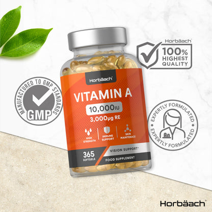 Vitamin A Capsules 10,000iu | 365 Count (1 Year Supply) | High Strength Vitamin A Supplem HorbäachUS supplements