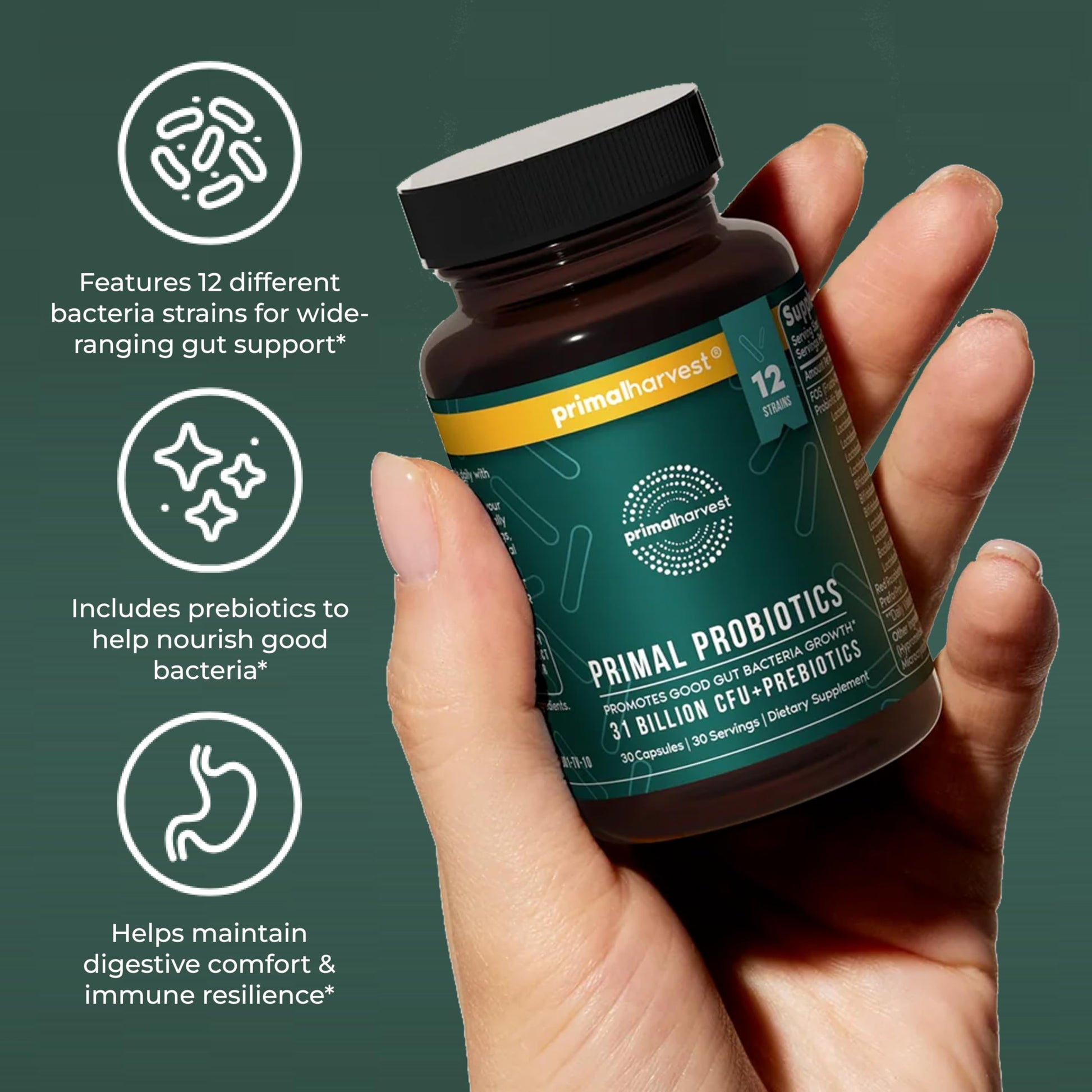 Primal Harvest Probiotics for Women & Men Daily Probiotic Supplement with 12 Strains for Gut & Digestive Health 30 Capsules Primal HarvestAu supplements