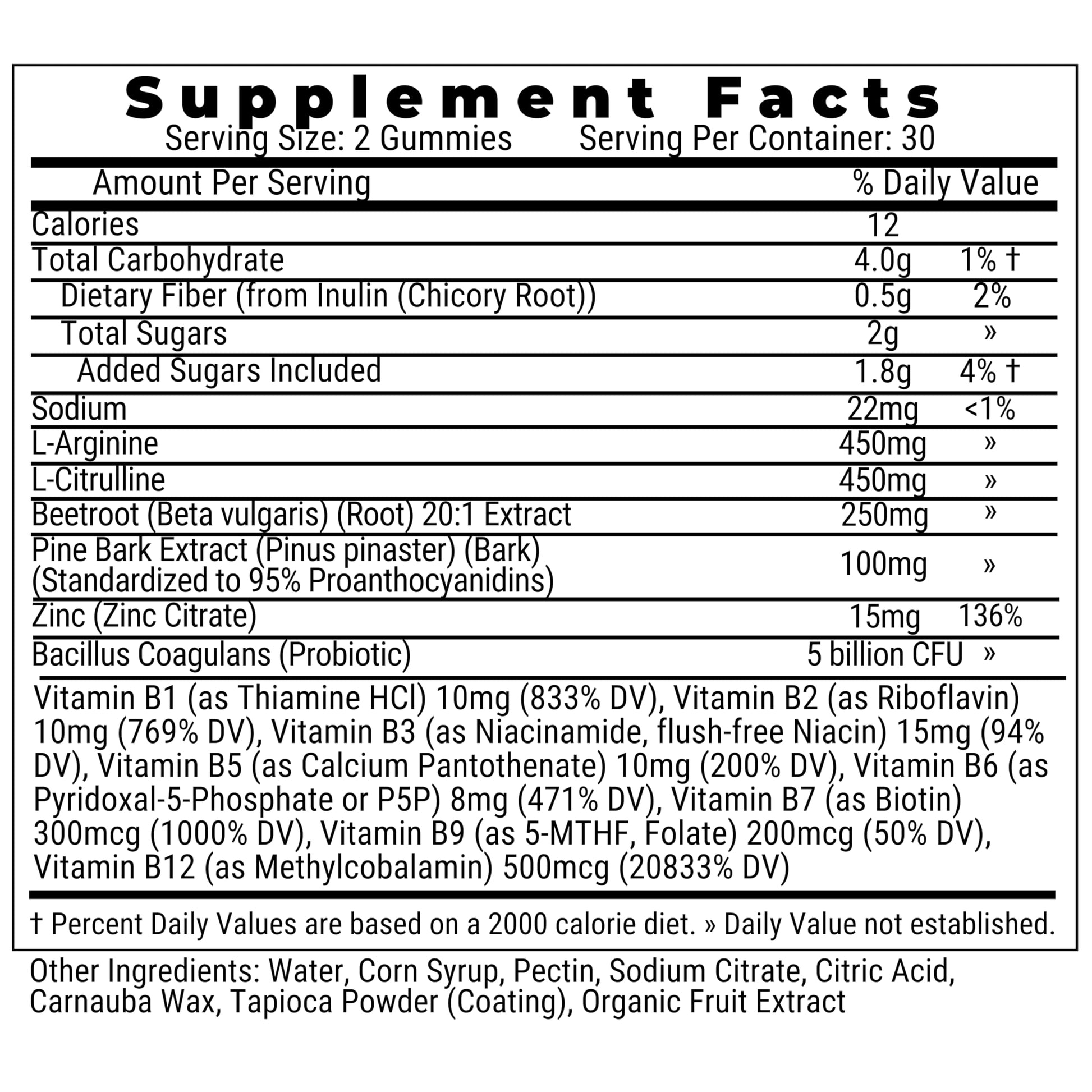 Pine Bark Extract L-Arginine L-Citrulline Beetroot Probiotic Fiber Methylated B Complex Zinc Gummies for Women Men Adults Kids w. Chicory Root Inulin 5-MTHF B6 P5P Powder Capsule Pill Supplement Alt SHIZAMAu supplements