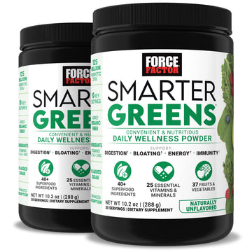 Force Factor Smarter Greens Daily Wellness Powder 2-Pack to Support Energy, Immunity & Digestion, Superfood Greens Powder with Vitamins, Minerals & Probiotics, Unflavored, 60 Servings Force FactorAu supplements