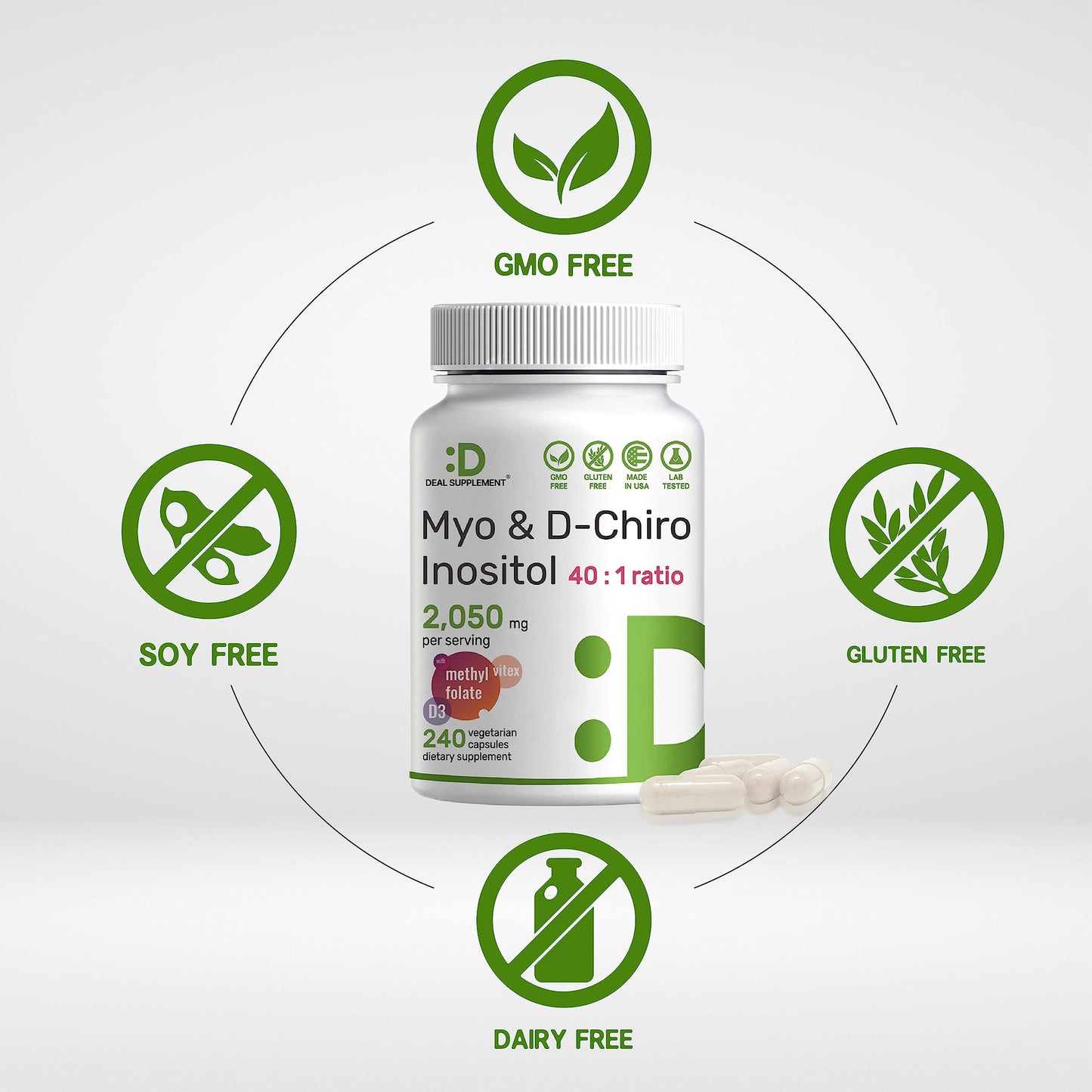 Myo-Inositol & D-Chiro Inositol Supplement (40:1) 2,050mg Per Serving, 240 Veggie Cap DEAL SUPPLEMENTUS supplements