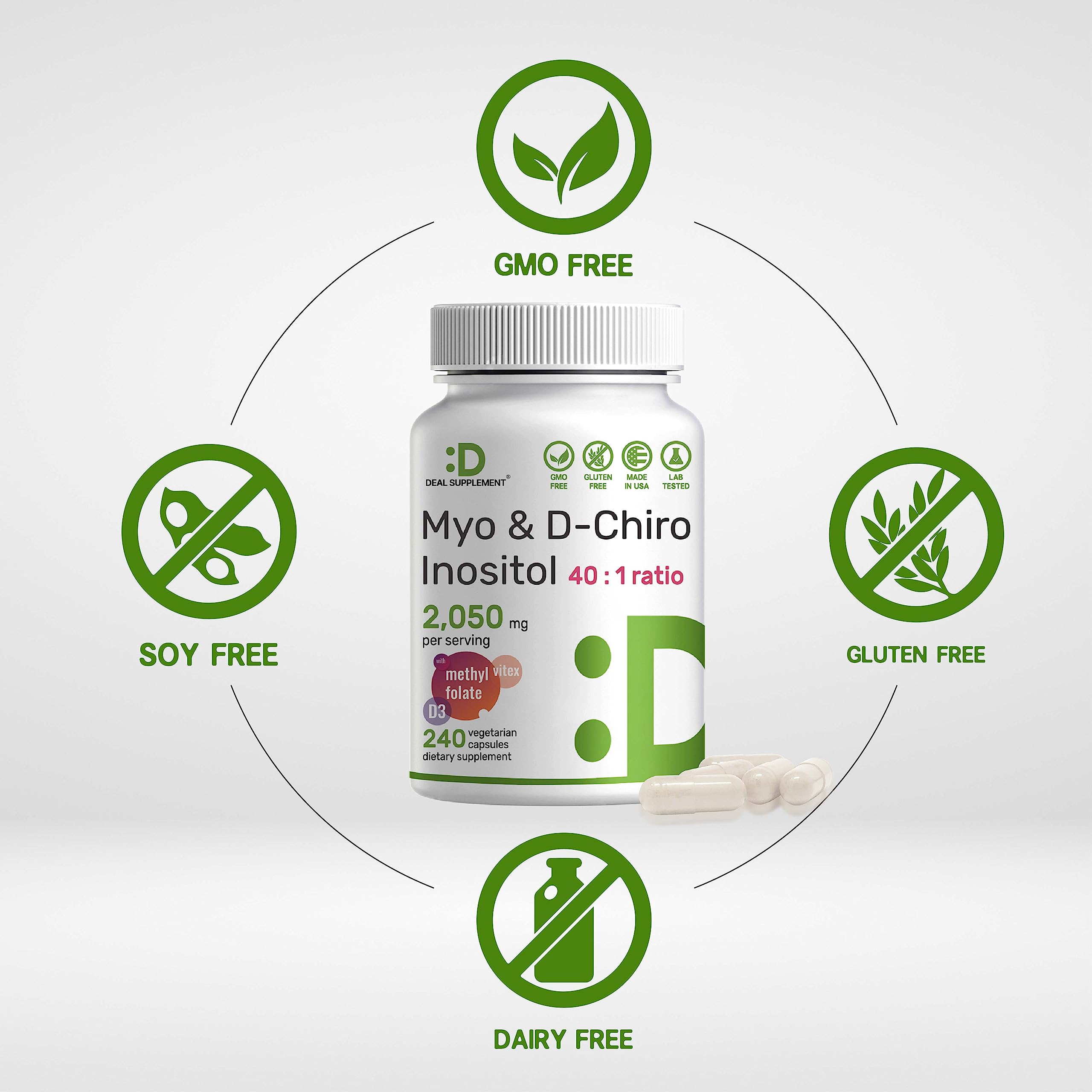 Myo-Inositol & D-Chiro Inositol Supplement (40:1) 2,050mg Per Serving, 240 Veggie Cap DEAL SUPPLEMENTUS supplements