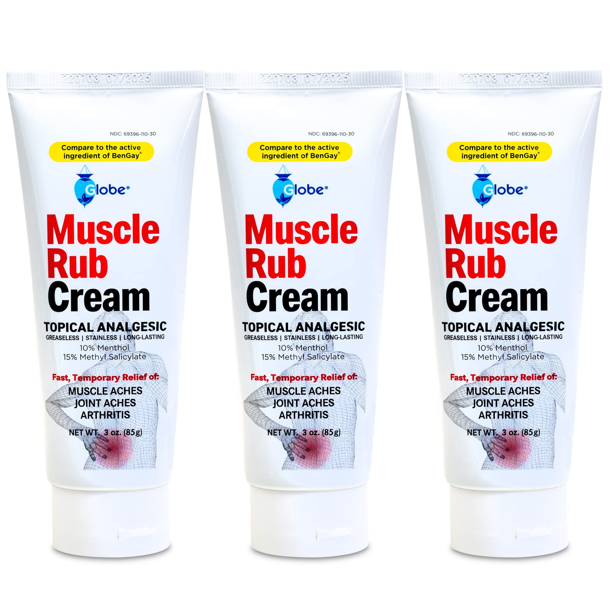 (3 Pack) Globe Ultra Strength Greaseless Muscle Rub Cream (3 oz). Compare to The Active Ingredients of Greaseless Bengay, 10% Menthol & 15% Methyl Salicylate (3 Pack) GlobeAu supplements