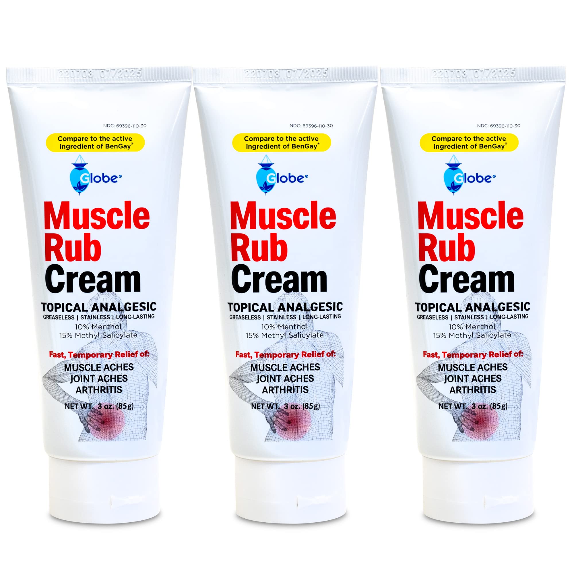 (3 Pack) Globe Ultra Strength Greaseless Muscle Rub Cream (3 oz). Compare to The Active Ingredients of Greaseless Bengay, 10% Menthol & 15% Methyl Salicylate (3 Pack) GlobeAu supplements