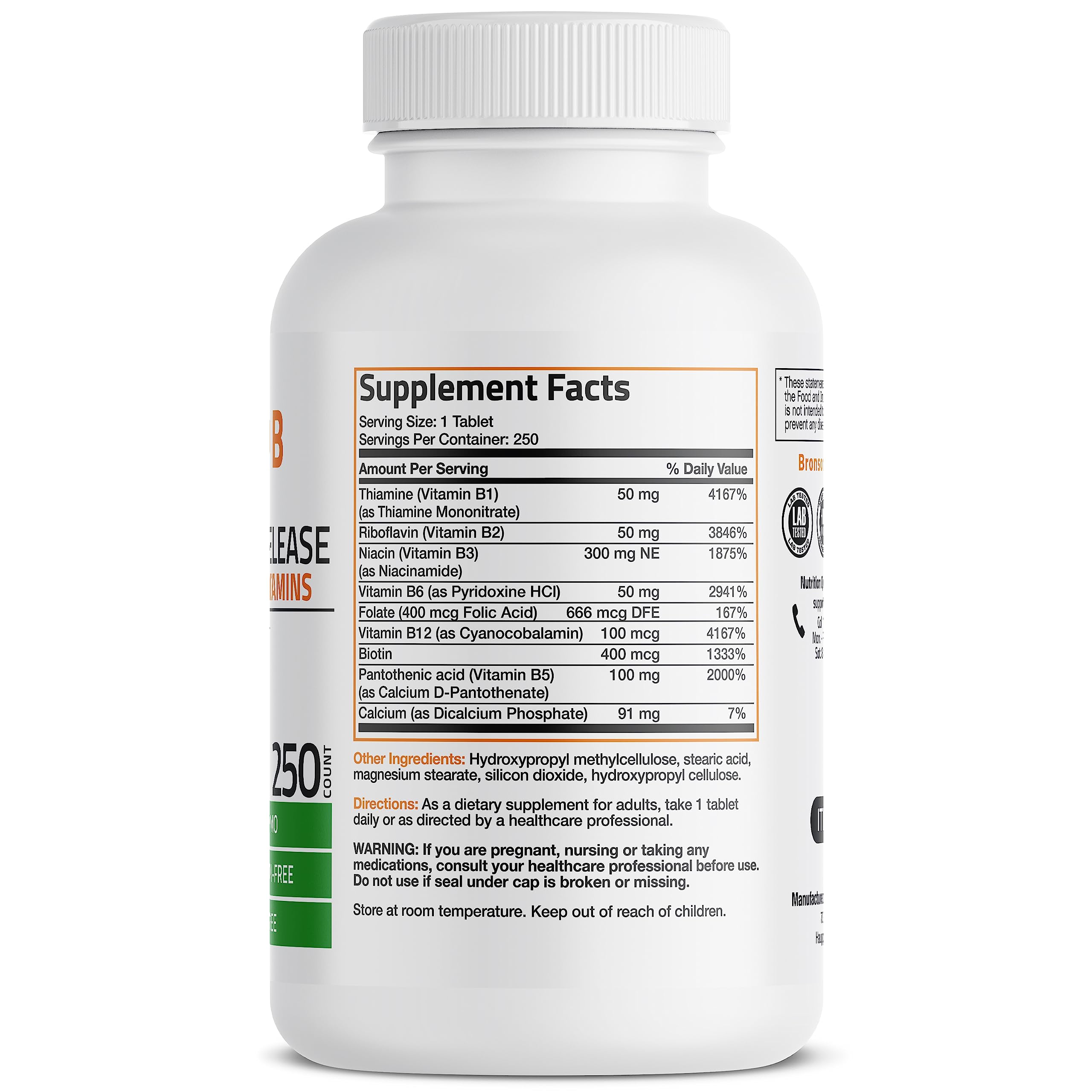 Bronson Super B Vitamin B Complex Sustained Slow Release Vitamin B1, B2, B3, B6, B9 BronsonUS supplements