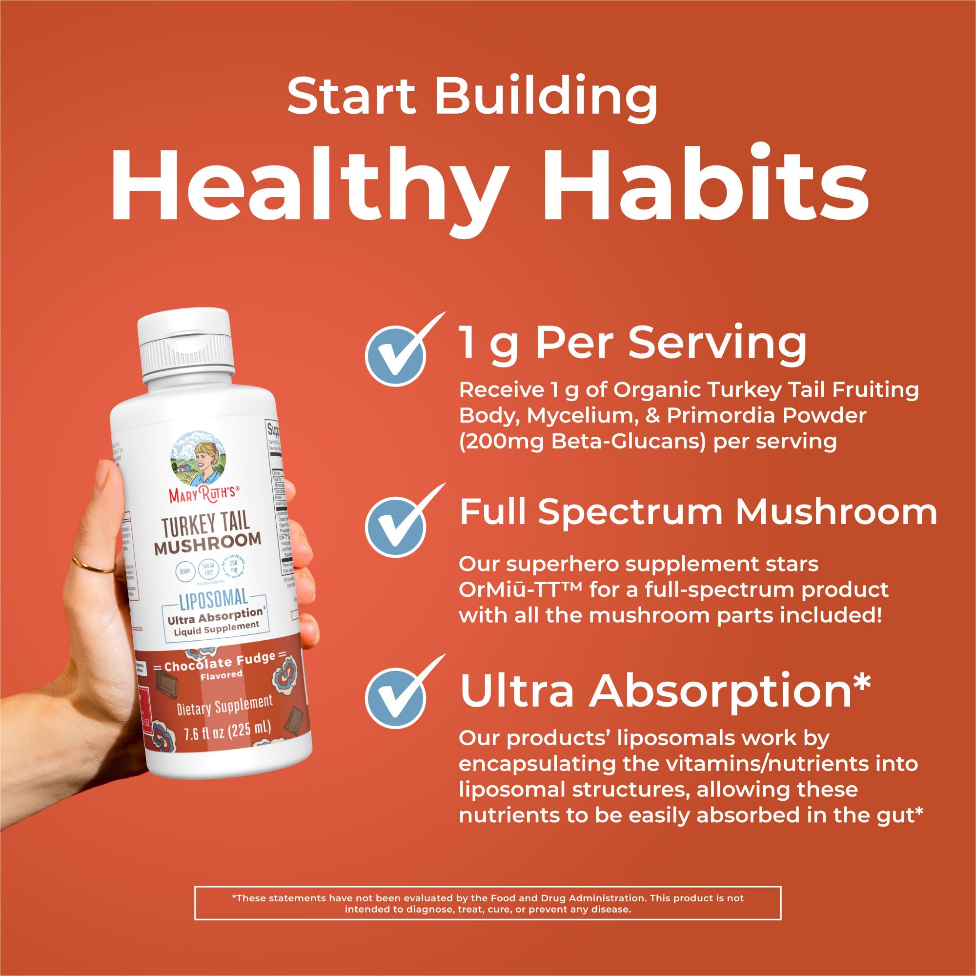 MaryRuth Organics Turkey Tail Mushroom Supplement | Ultra Absorption Liposomal | Full Spectrum | 200mg Beta-Glucans Per Serving | Vegan | 7.6 oz | 15 Servings MARYRUTH'SUS supplements