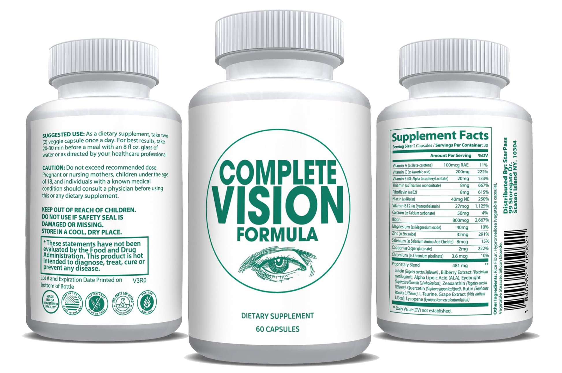 Pure Eye Health Vitamin & Mineral Supplements for Adults | #1 Complete Research Vision Formula w/Bilberry, Lutein, Zeaxanthin, Lycopene, Resveratrol | Supports Eye Strain, Dry Eyes 60 Capsules StarPass LabsAu supplements