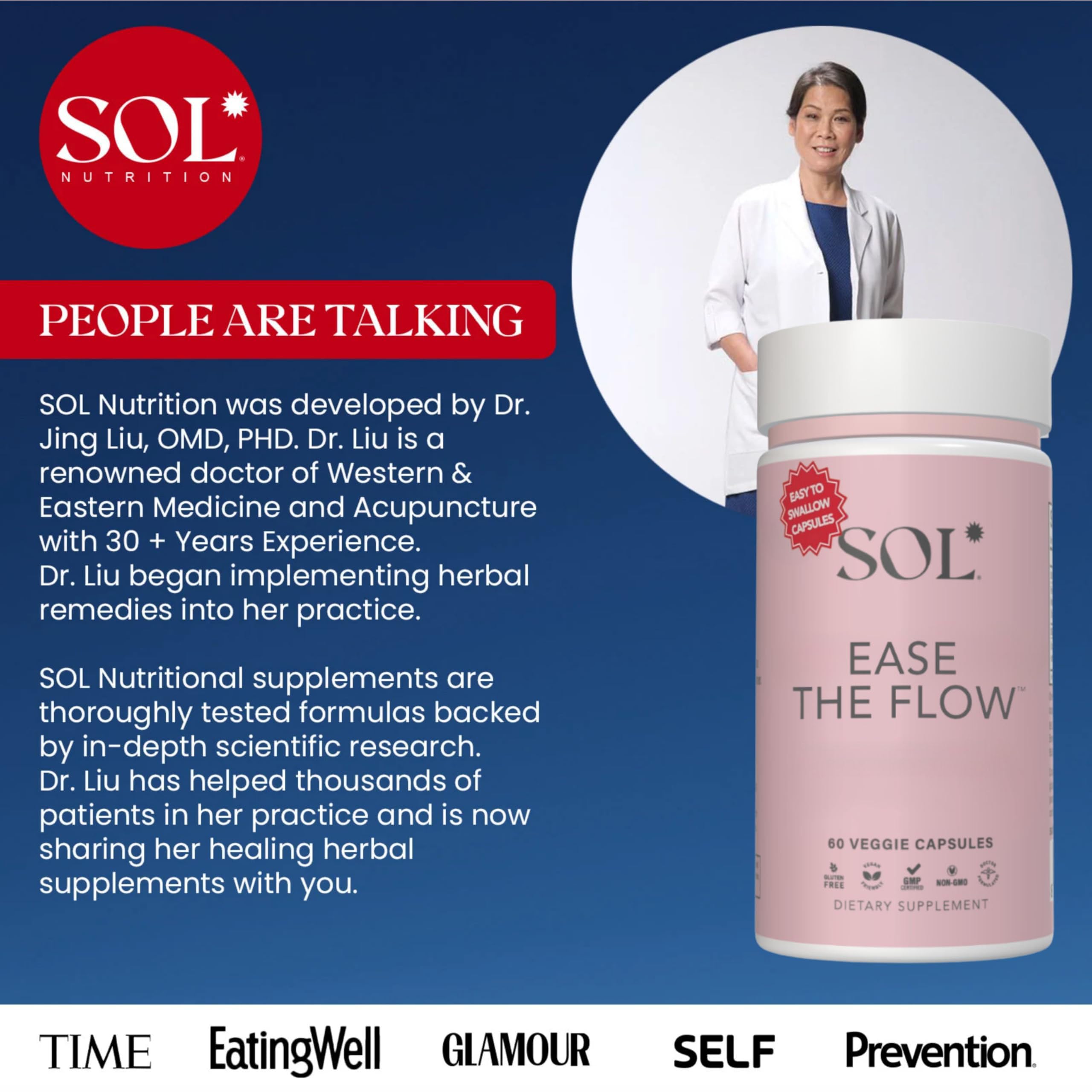 Sol Nutrition Ease the Flow - PMS Support, Menstrual Relief, PMDD Supplements, Period Relief Products, Eases Bloating & Mood Swings, Vitamins B6 & B8, 60 Easy-to-Swallow Capsules Sol NutritionAu supplements