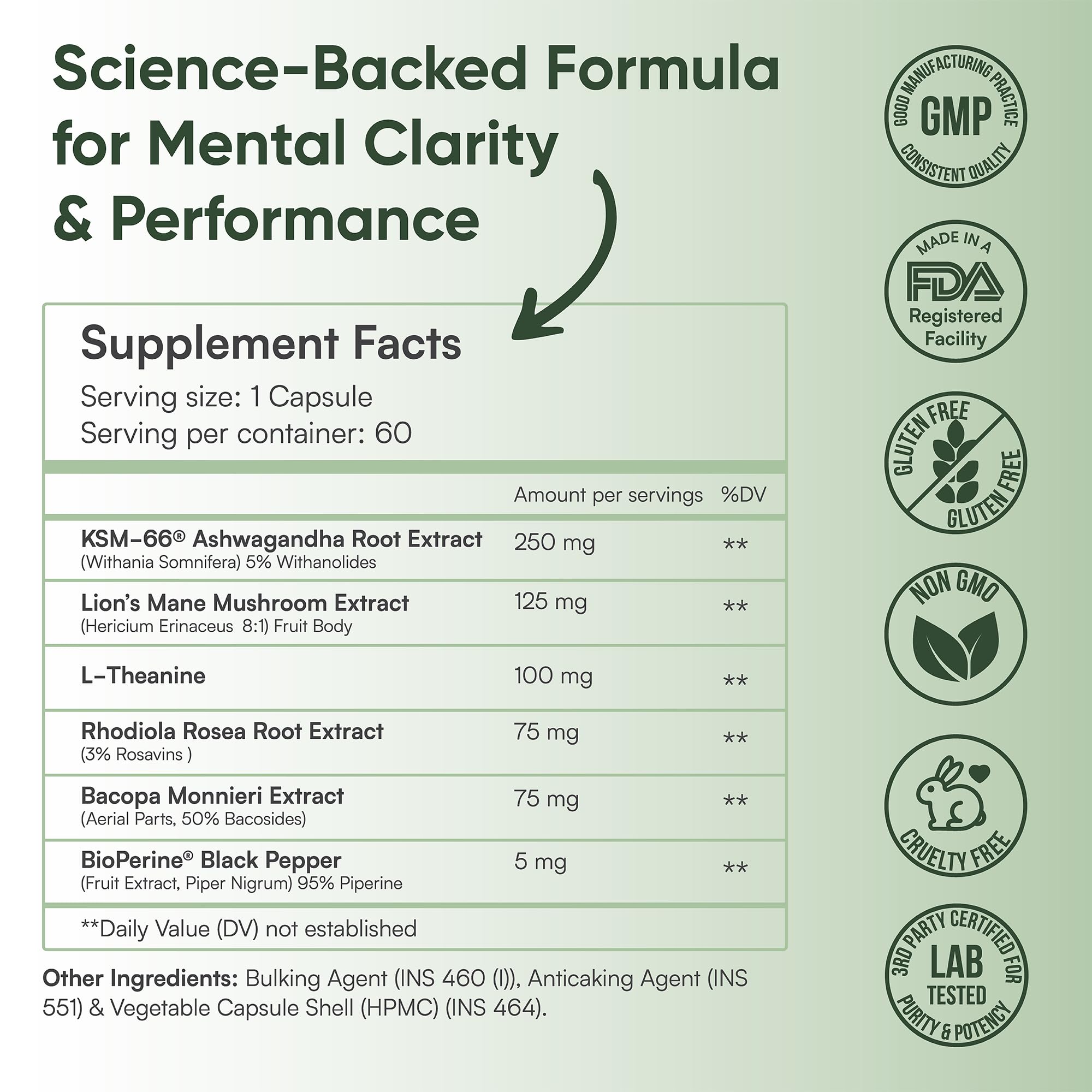 PrimaLeaf Clarity Nootropics Brain Supplement for Focus, Memory, & Stress Relief | Natural Nootropic with KSM66 Ashwagandha, Lions Mane, Bacopa, L Theanine | Cognitive & Mood Support | 60 Veg Capsules PrimaLeafAu supplements