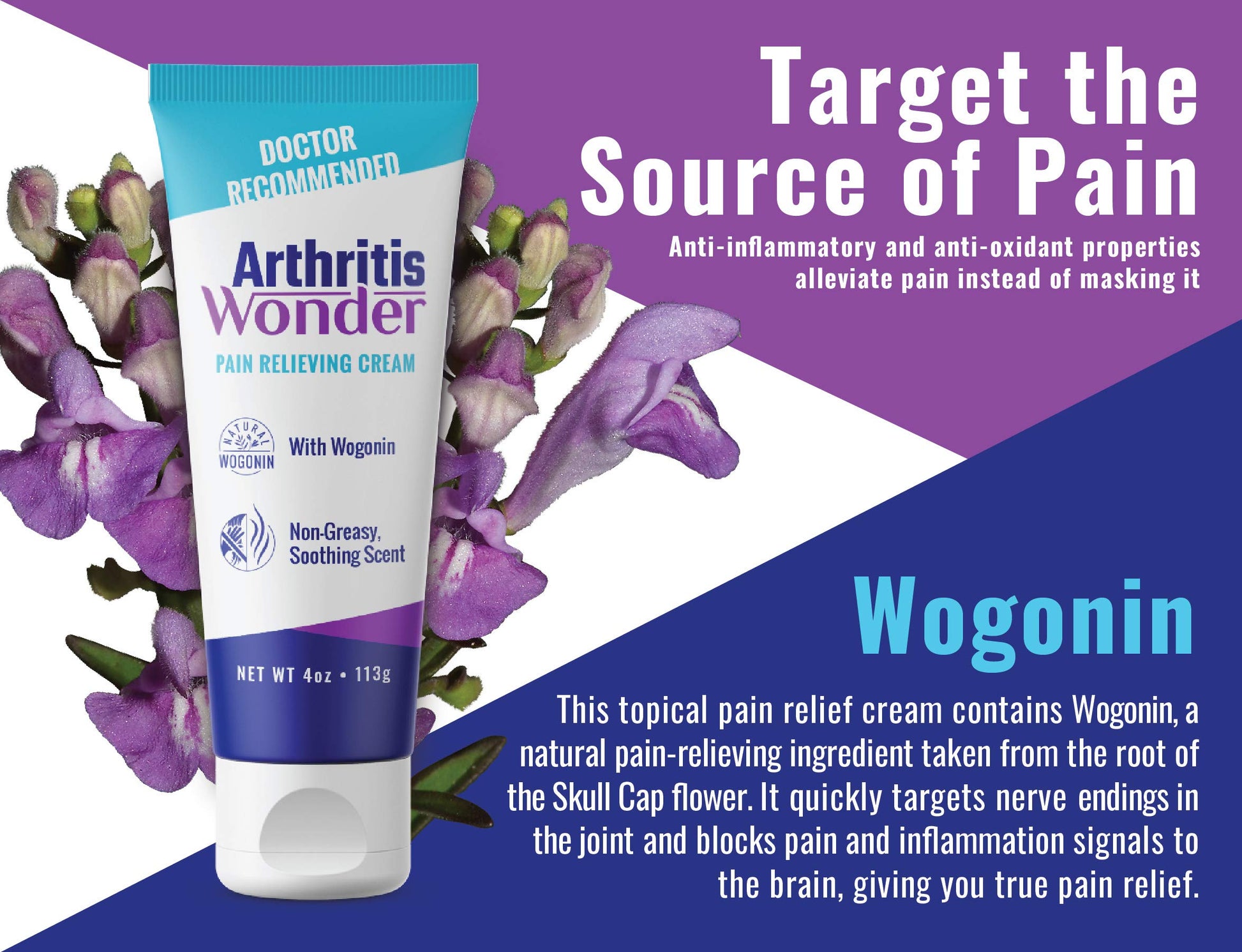 Arthritis Wonder Pain Relief Cream, 4 oz – Arthritis Pain Relief Cream for Hand, Knee, Foot and Wrist Joints – Fast-Acting, Deep Penetrating, Non-Greasy Formula with Natural Wogonin - 2 Pack Arthritis WonderAu supplements