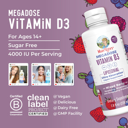 MaryRuth Organics Megadose Vitamin D3 Liposomal | Vitamin D 4000 IU | Ultra Absorption | Immune Support for Adults | Bone Health | VIT D3 | Vegan | Sugar Free | Gluten Free | Non-GMO | 45 Servings MARYRUTH'SUS supplements