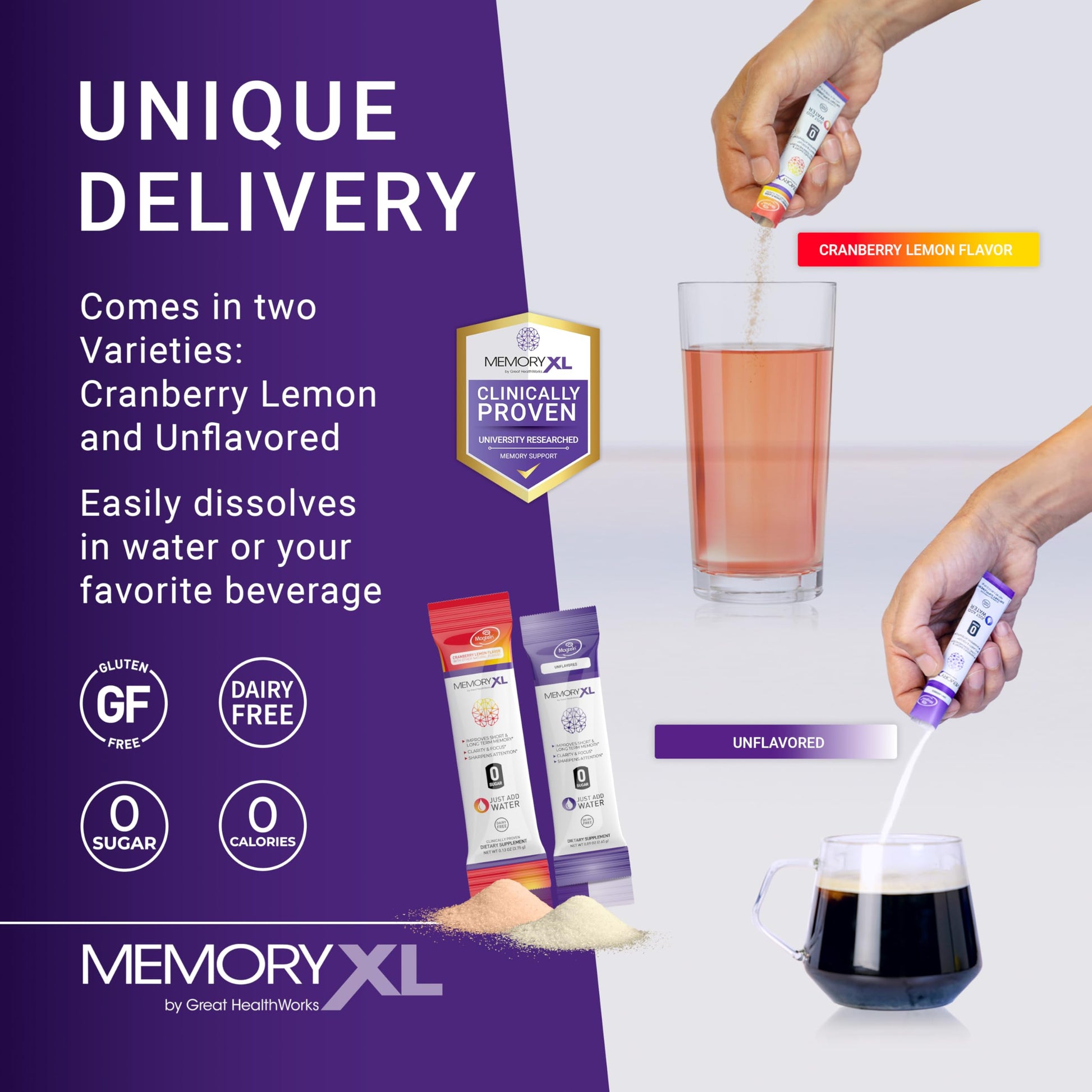 MemoryXL, Magnesium L-Threonate: Brain Supplement for Memory & Focus; Magtein®, Phosphatidylserine, Vitamin Mix. Improves Memory Focus Attention Learning & Logic. 0 Sugar, 0 cal, 30pk Cranberry Lemon OmegaXLAu supplements