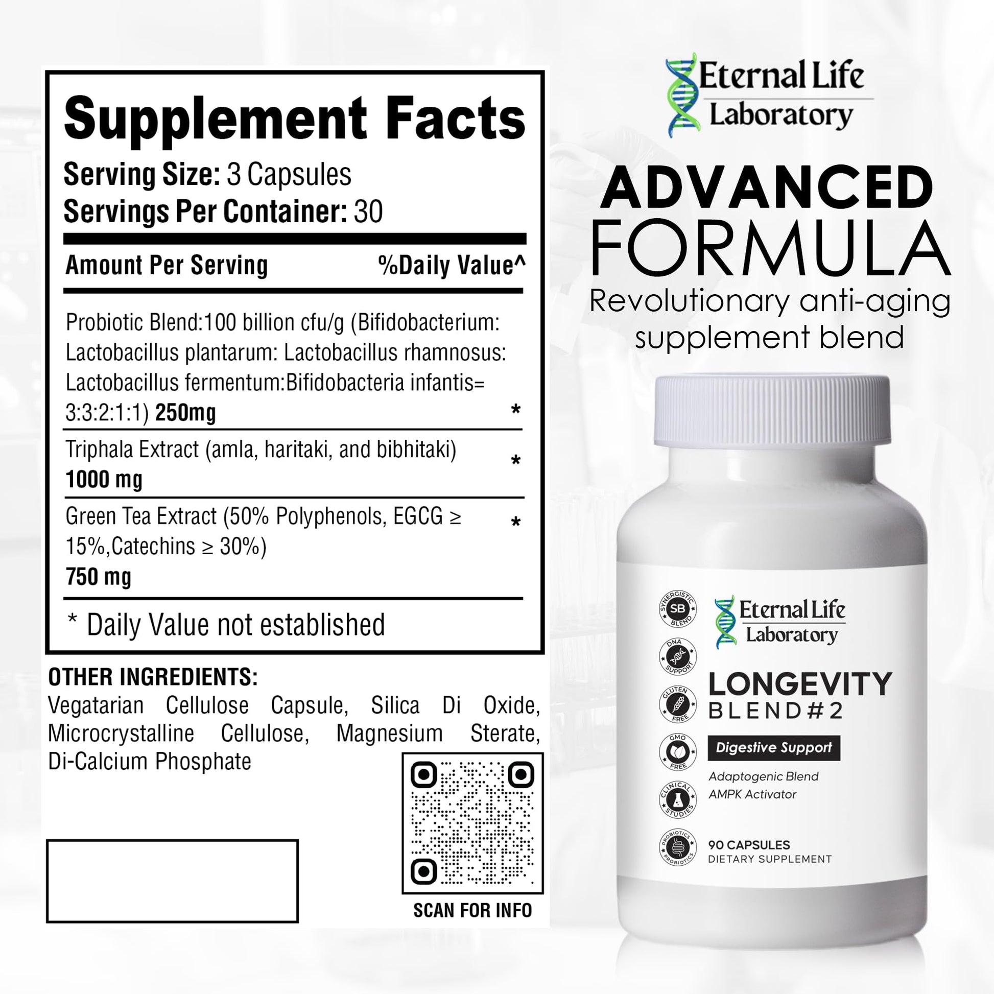 Probiotics for Women and Men, Daily Probiotic Supplement Probiotics and Triphala, Green Tea Extract - Anti-Aging Gut Health Optimizer - Intestinal, Colon & Digestive Health - 90 Capsules Eternal Life LaboratoryAu supplements