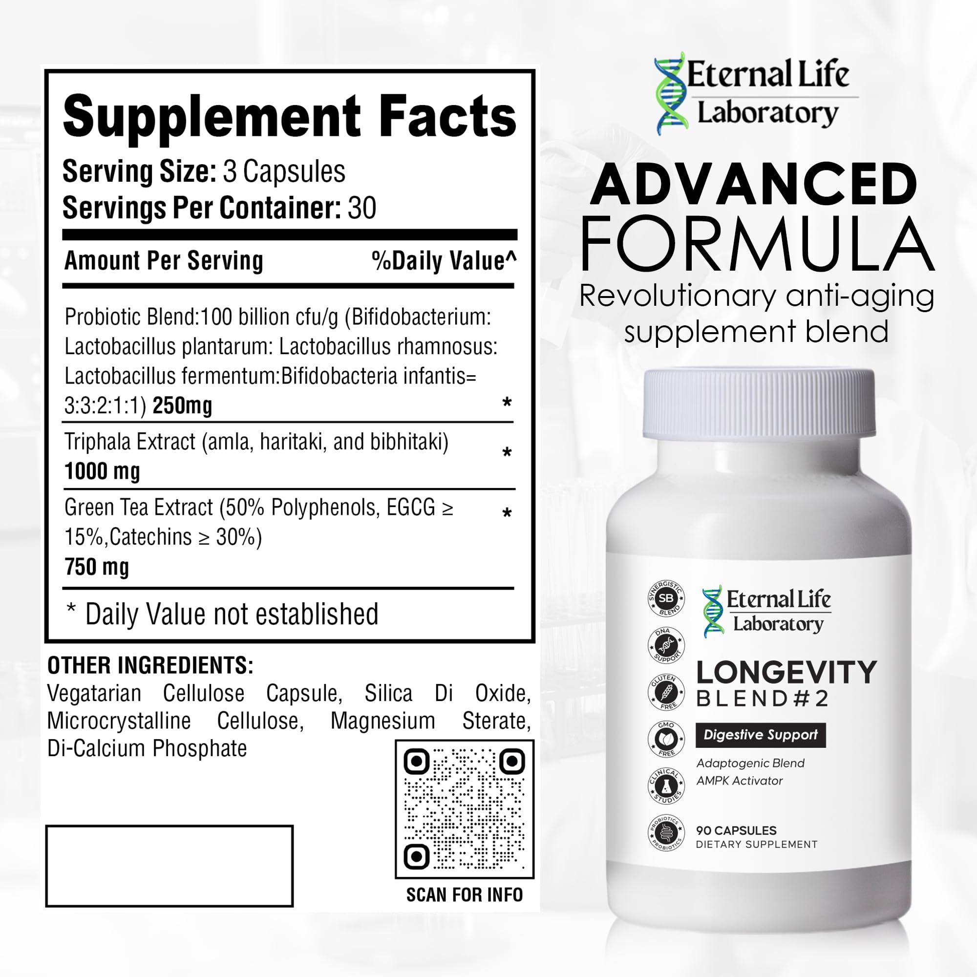 Probiotics for Women and Men, Daily Probiotic Supplement Probiotics and Triphala, Green Tea Extract - Anti-Aging Gut Health Optimizer - Intestinal, Colon & Digestive Health - 90 Capsules Eternal Life LaboratoryAu supplements