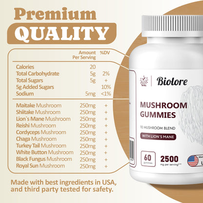 Biolore Mushroom Complex Gummies: 10 Powerful Mushrooms with Chaga, Lions Mane BioloreUS supplements