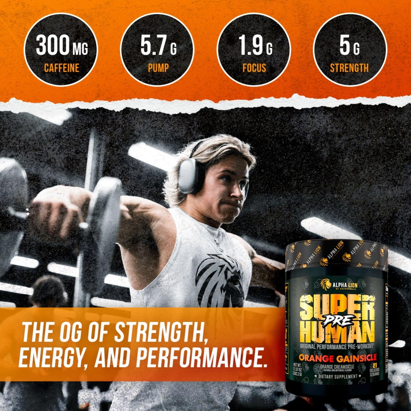 ALPHA LION Superhuman Pre Workout Powder, Beta Alanine, L-Taurine & Tri-Source ALPHA LIONUS supplements