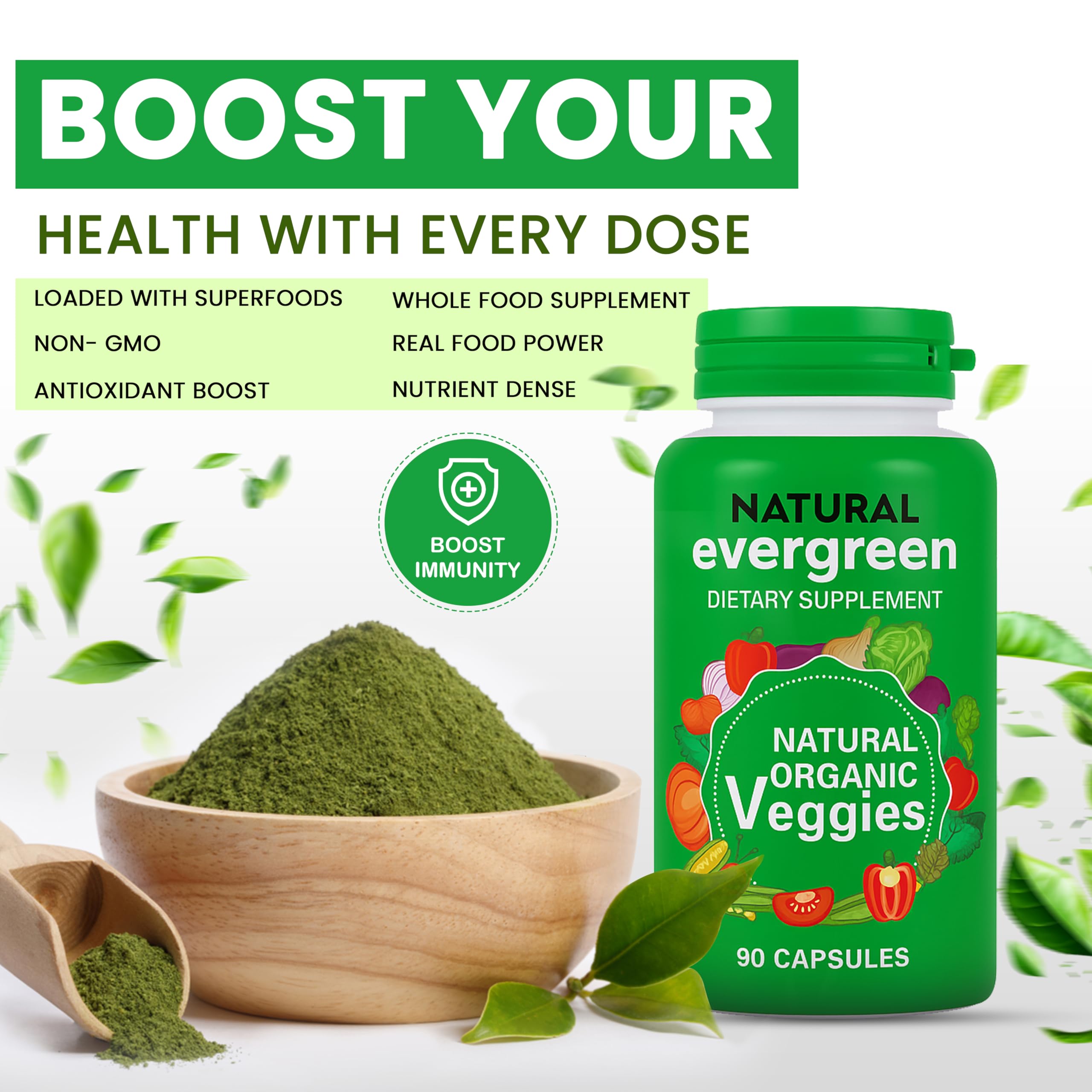 Fruit and Veggies Supplement – 100% Natural Super Greens Blend with Fruits & Vegetables | Veggie Capsules for Adults & Kids | Daily Nutrient Support Packed with Natural Vitamins & Minerals Natural EvergreenAu supplements