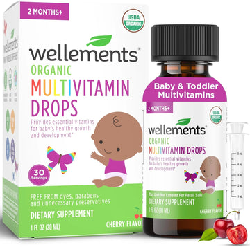 Wellements Organic Baby Multivitamin Drops (1 Fl Oz) - Cherry Flavor Liquid Multivitamins for Infants & Toddlers (2 Months+) WellementsAu supplements