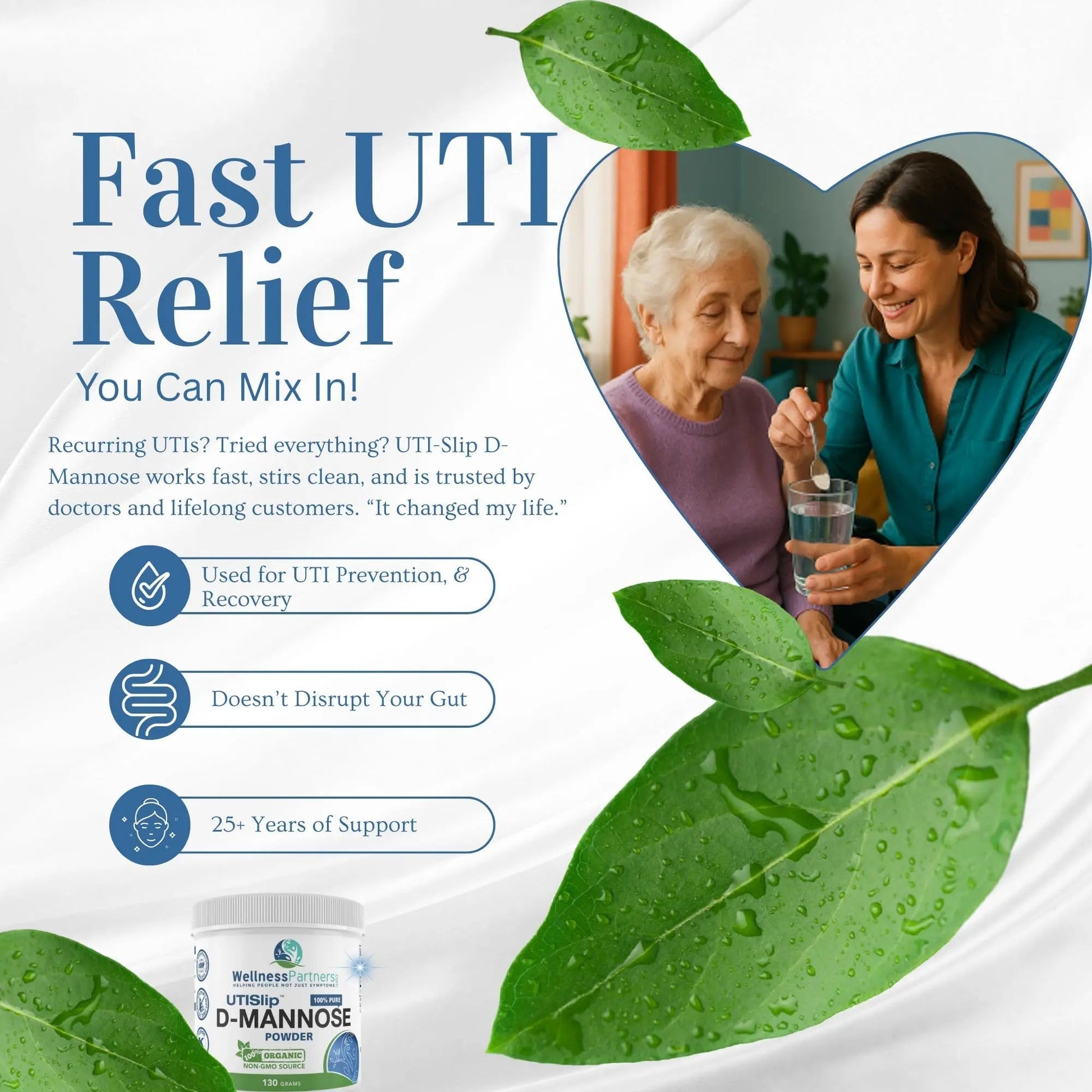 Now New UTI-Slip D Mannose Non GMO Organic Source Powder 130g jar. WellnessPartnersAu supplements