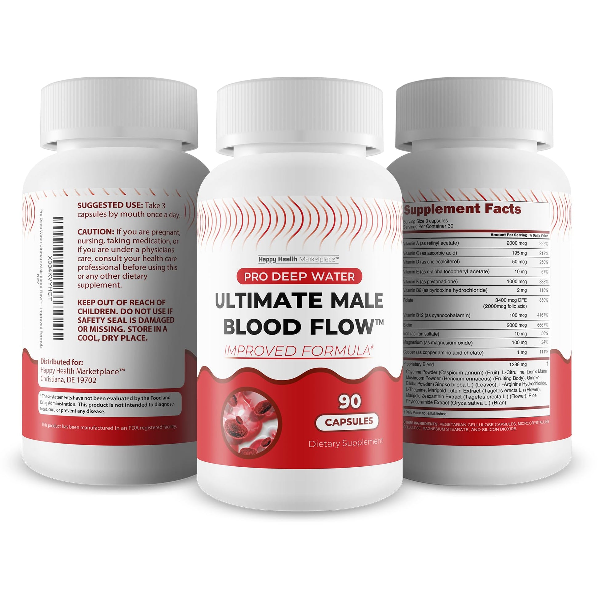Pro Deep Water Ultimate Male Blood Flow - Improved Formula - Our Best Improved Blood Flow Supplement for Men - Advanced Blood Flow Support for Men - Our Best Circulation Supplement Alpha Boost Pills Happy Health MarketplaceAu supplements
