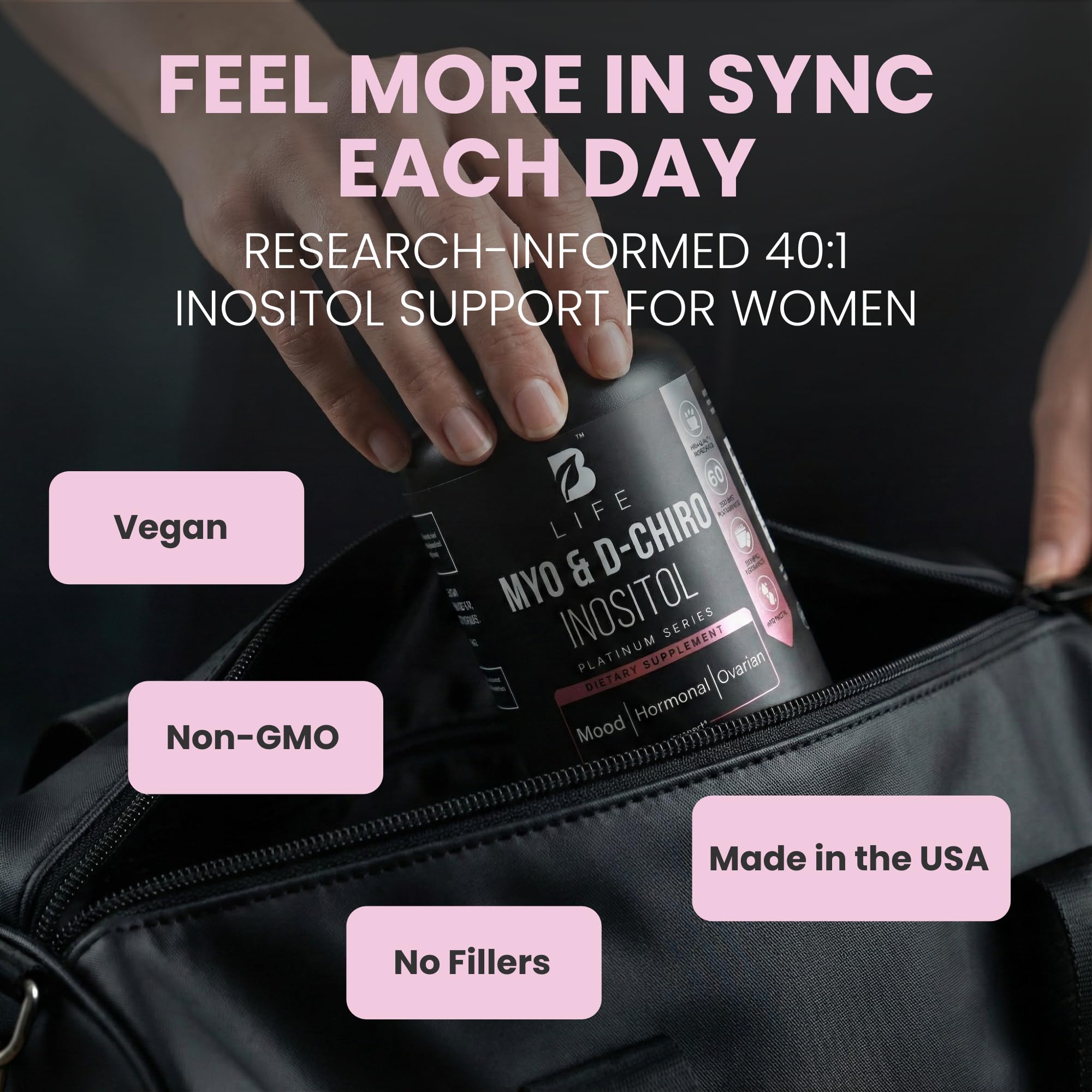 B Life Company Myo-Inositol & D-Chiro Inositol 40:1 for Women | I Inositol Supplement for Women | Hormone Balance, Fertility & Cycle | Vitamin B8, Insulin & Flo Ovarian Support | 240 Caps B Life CompanyAu supplements
