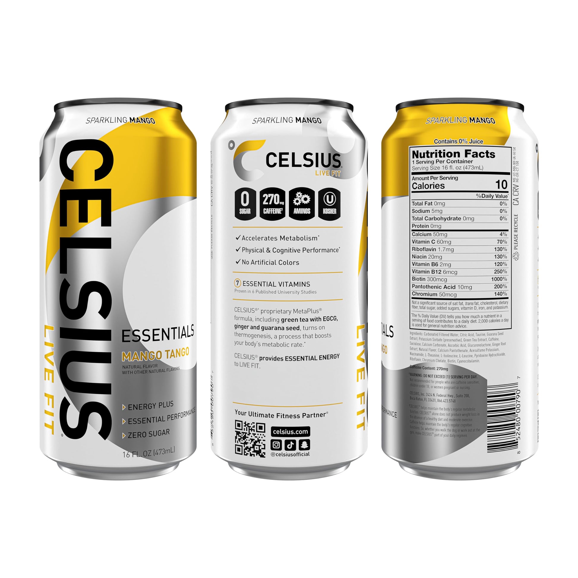 CELSIUS ESSENTIALS, Sparkling Mango Tango, Performance Energy Drink 16 Fl Oz CELSIUSUS supplements