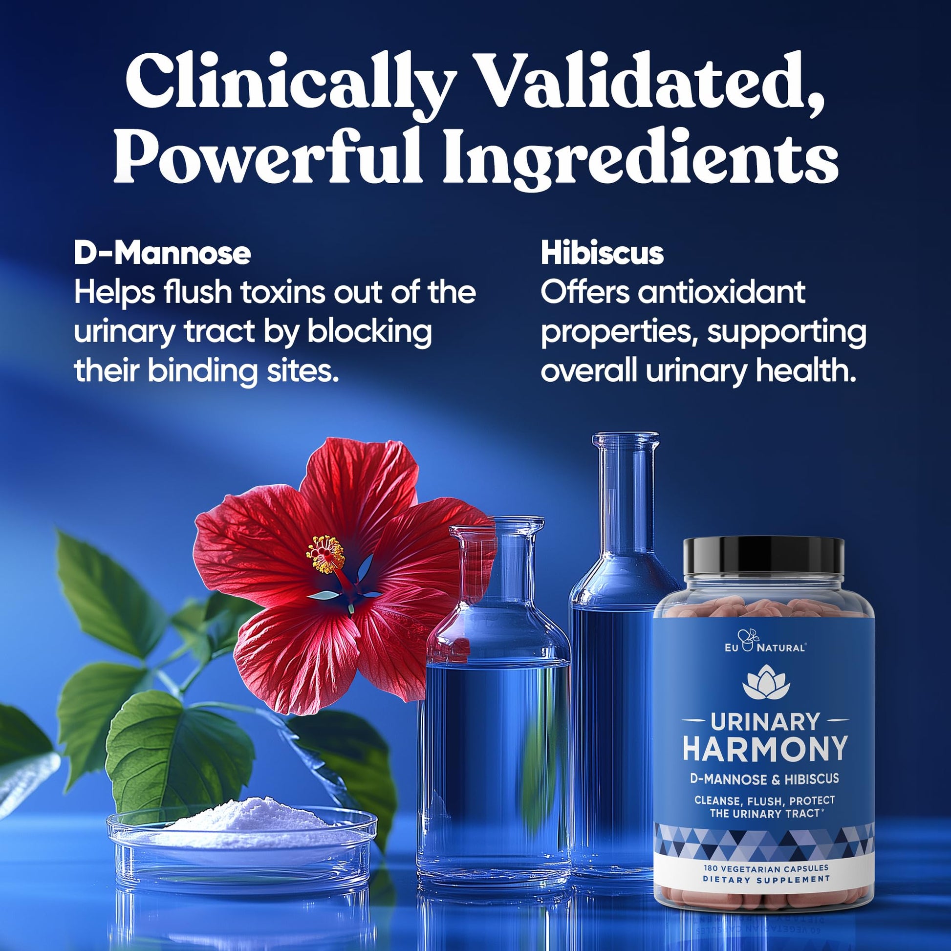 Eu Natural Urinary Harmony D-Mannose Supplement - Urinary Tract Health for Women - Fast-Acting Urinary Cleanse & Flush with Clinical-Strength D-Mannose & Hibiscus - 180 Capsules Eu NaturalAu supplements