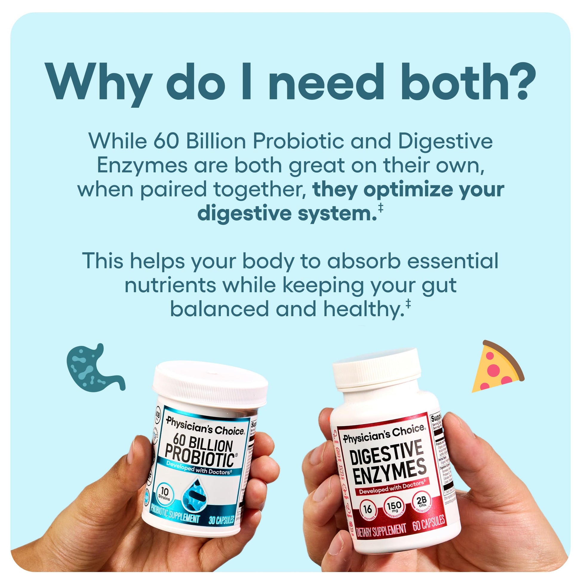 Physician's CHOICE Advanced Gut Health Bundle: 60 Billion Probiotics 30ct + Digestive Enzymes 60ct for Digestive, Gut, and Immune Health Supports Occasional Constipation, Diarrhea, Gas, and Bloating Physician's CHOICEAu supplements