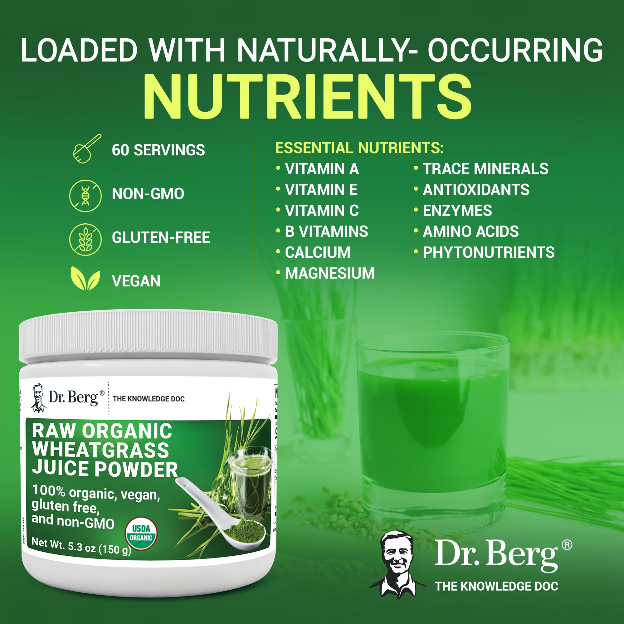 Dr. Berg's Wheatgrass Superfood Powder - Raw Juice Organic Ultra-Concentrated Rich Dr. Berg NutritionalsUS supplements