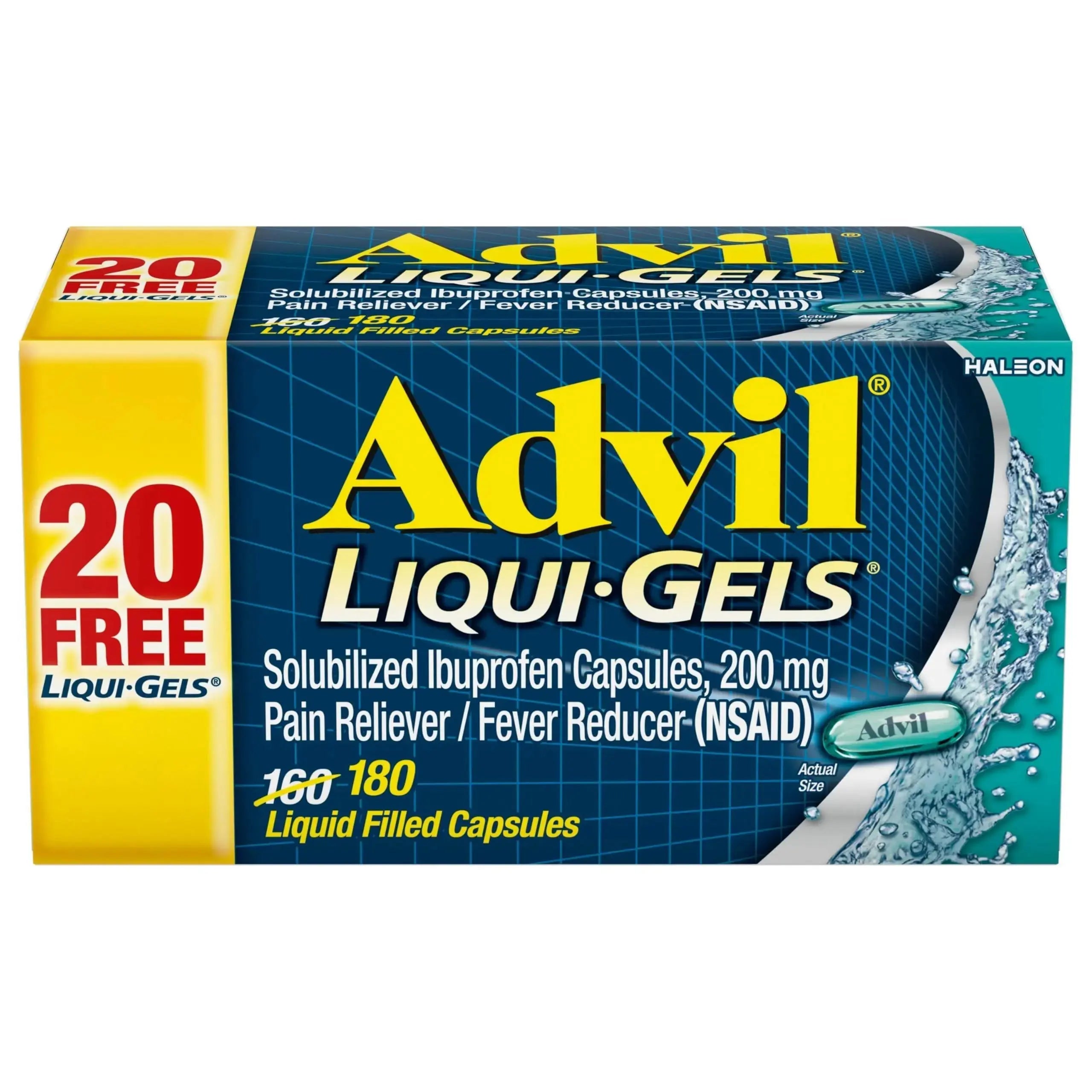 Advil Liqui-Gels Pain Reliever and Fever Reducer, Pain Medicine for Adults with Ibuprofen 200mg for Headache, Backache, Menstrual Pain and Joint Pain Relief - 180 Liquid Filled Capsules AdvilAu supplements