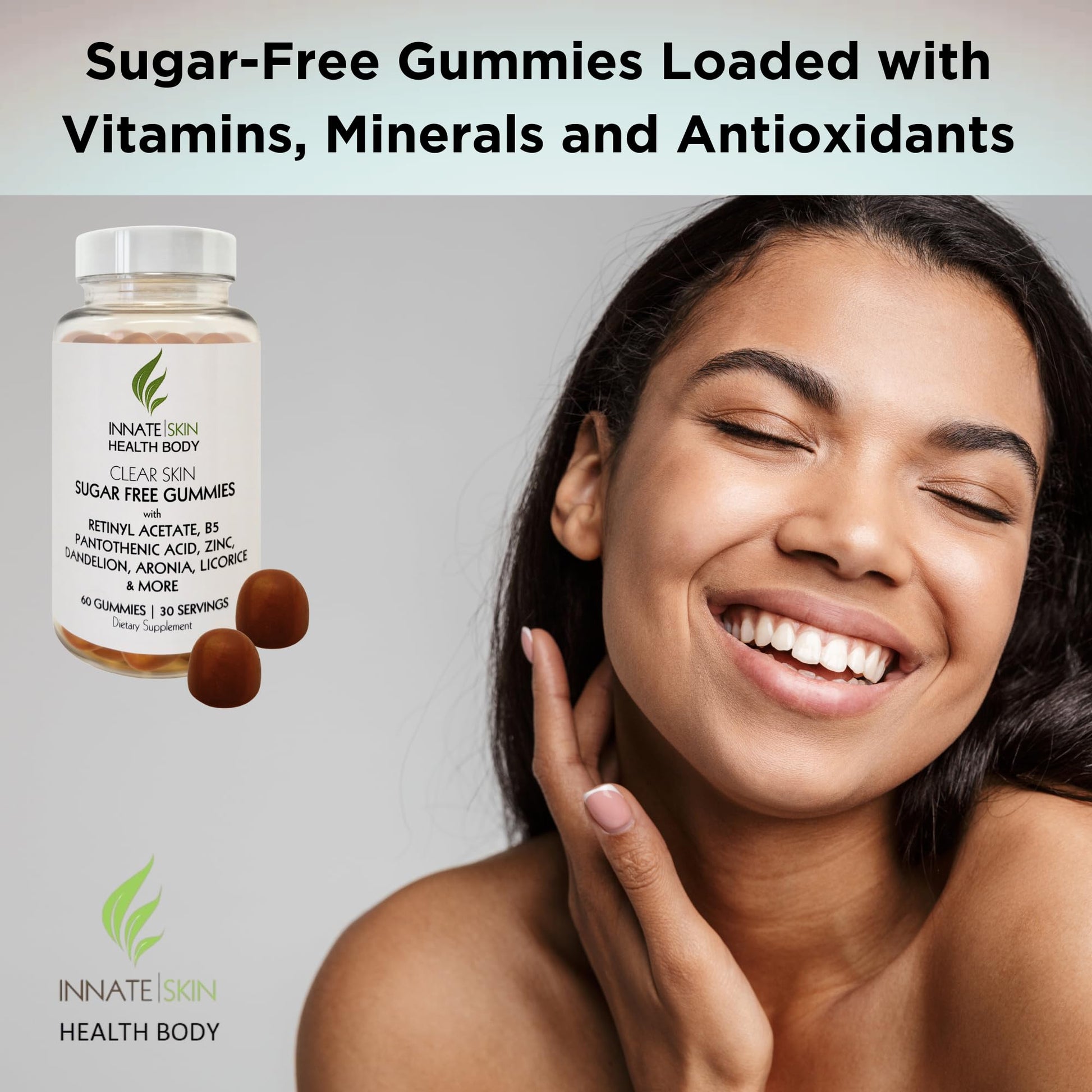 Innate Skin Health Body Clear Skin Acne Gummies - Complexion Supplement, Pantothenic Acid & Antioxidants, Vitamins 60 Count Innate SkinAu supplements