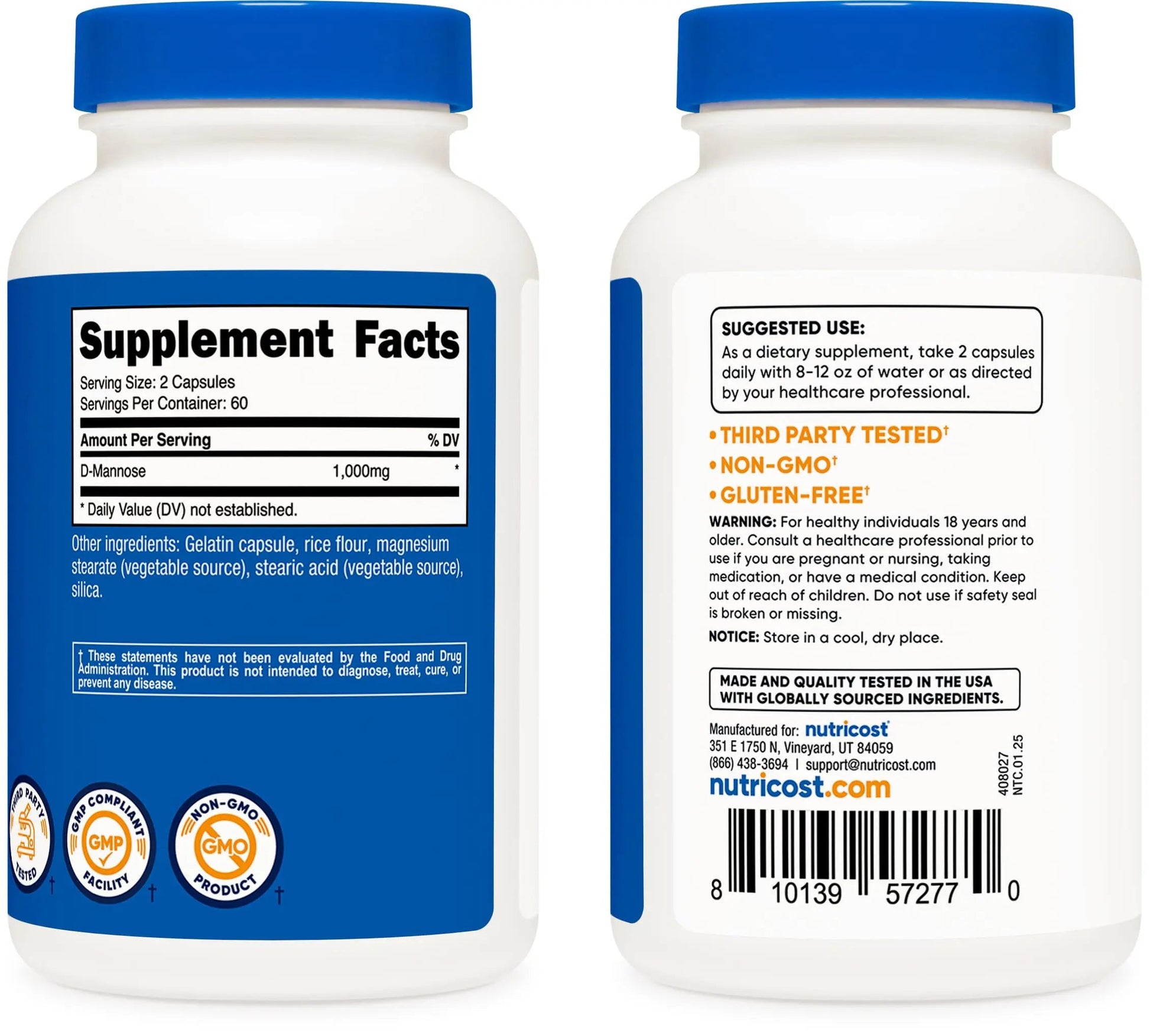 Nutricost D-Mannose 1000mg Per Serving, 120 Capsules - 500mg Per Capsule, Urinary Tract Health, Non-GMO and Gluten Free (Pack of 2) NutricostAu supplements