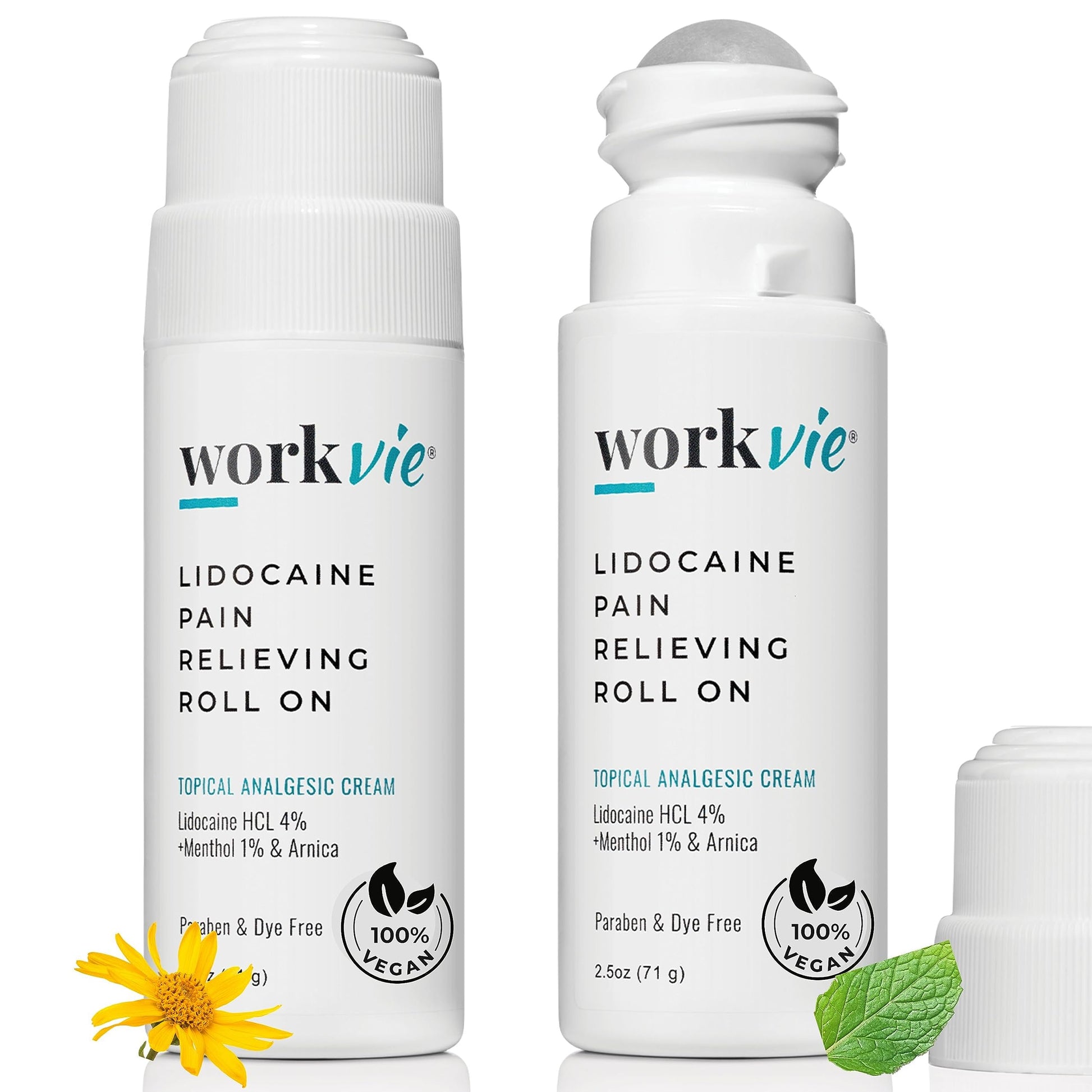 Workvie Lidocaine Roll On Pain Relief Cream 2pk Maximum Strength - Arnica, Menthol, Aloe Vera - Soothing Relief for Muscles and Joints - Sensitive Skin Friendly WorkvieAu supplements
