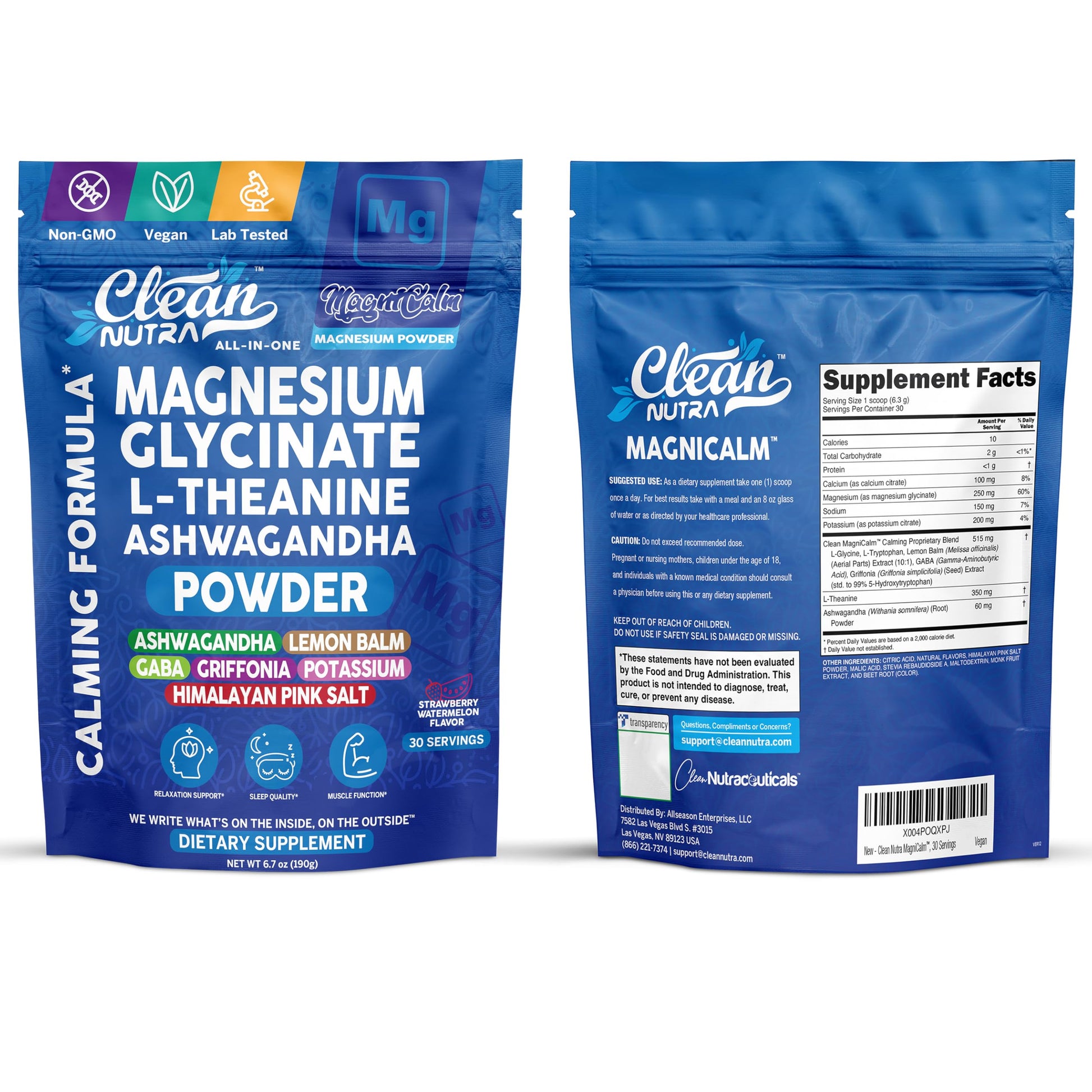 Magnesium Glycinate Powder Supplement + L Theanine Ashwagandha Glycine Apigenin Lemon Balm GABA 5HTP Pink Salt Potassium L Tryptophan Calcium | Powdered Sleep Aid Calm Trace Minerals Vitamin Clean NutraceuticalsAu supplements