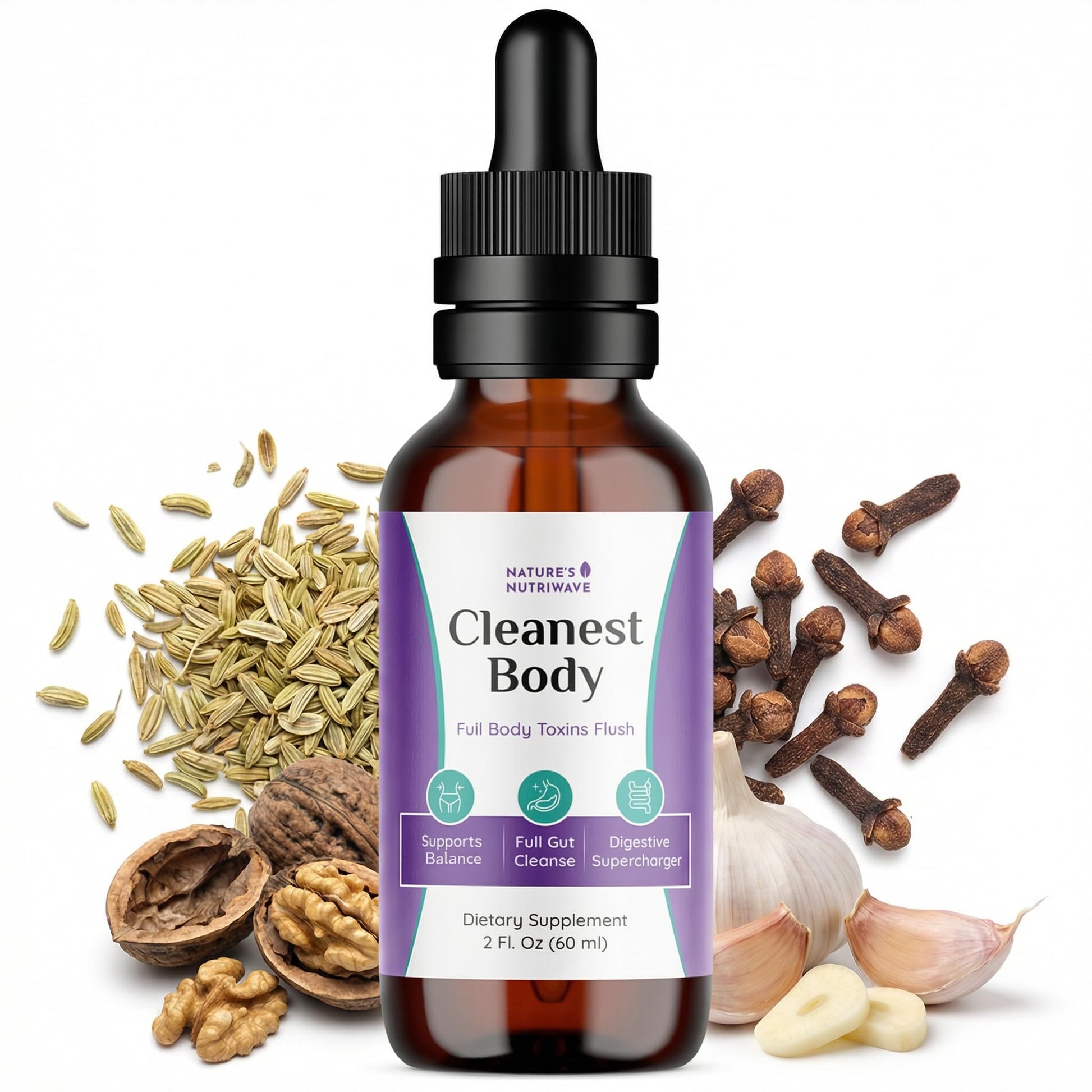 Nature’s NutriWave Cleanest Body – Natural Detox Liquid Supplement with Fennel Seed, Marshmallow Root & Peppermint Oil – Non-GMO, Made in USA, 2 fl. oz.(60ml), 1 Month Supply Nature’s NutriWaveAu supplements