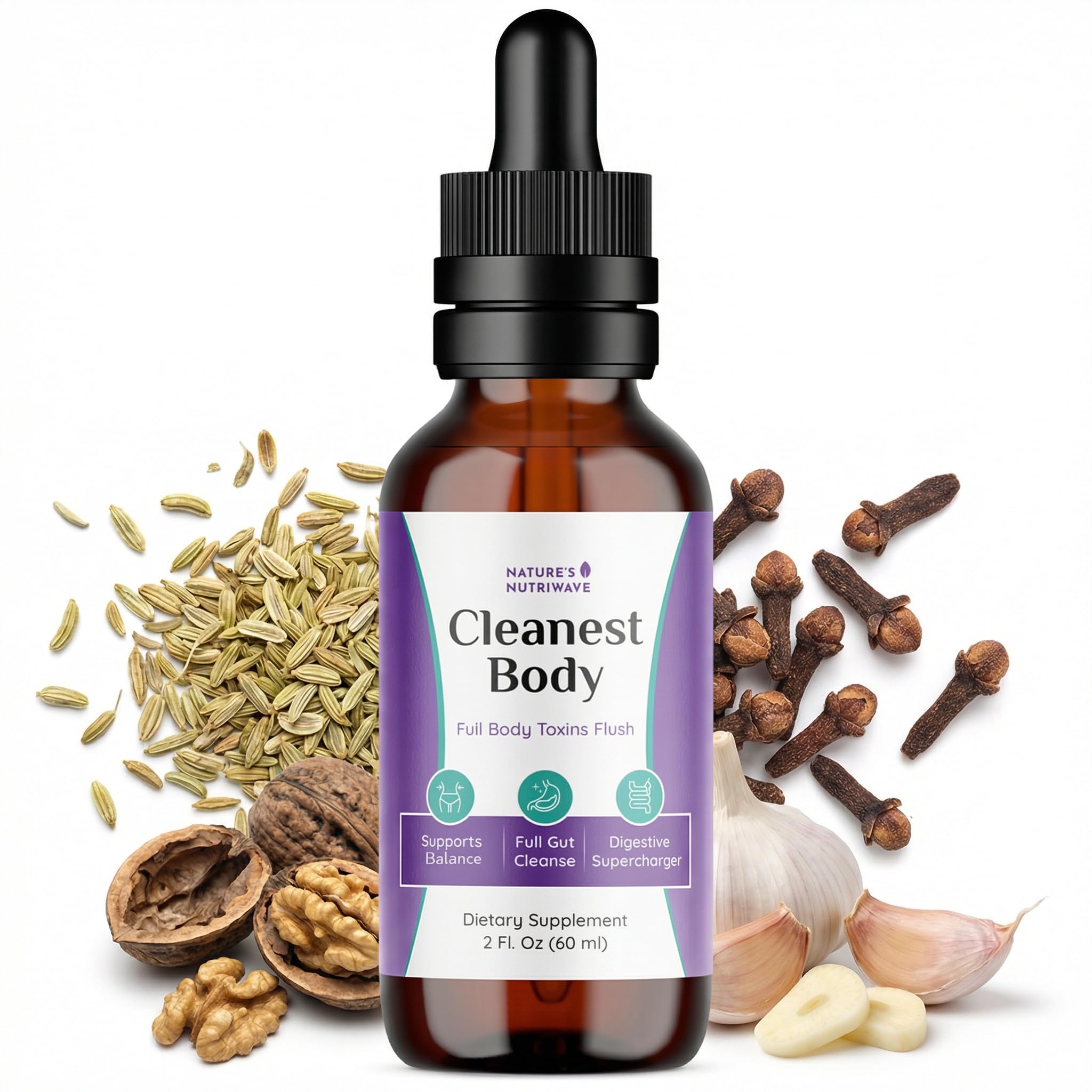 Nature’s NutriWave Cleanest Body – Natural Detox Liquid Supplement with Fennel Seed, Marshmallow Root & Peppermint Oil – Non-GMO, Made in USA, 2 fl. oz.(60ml), 1 Month Supply Nature’s NutriWaveAu supplements